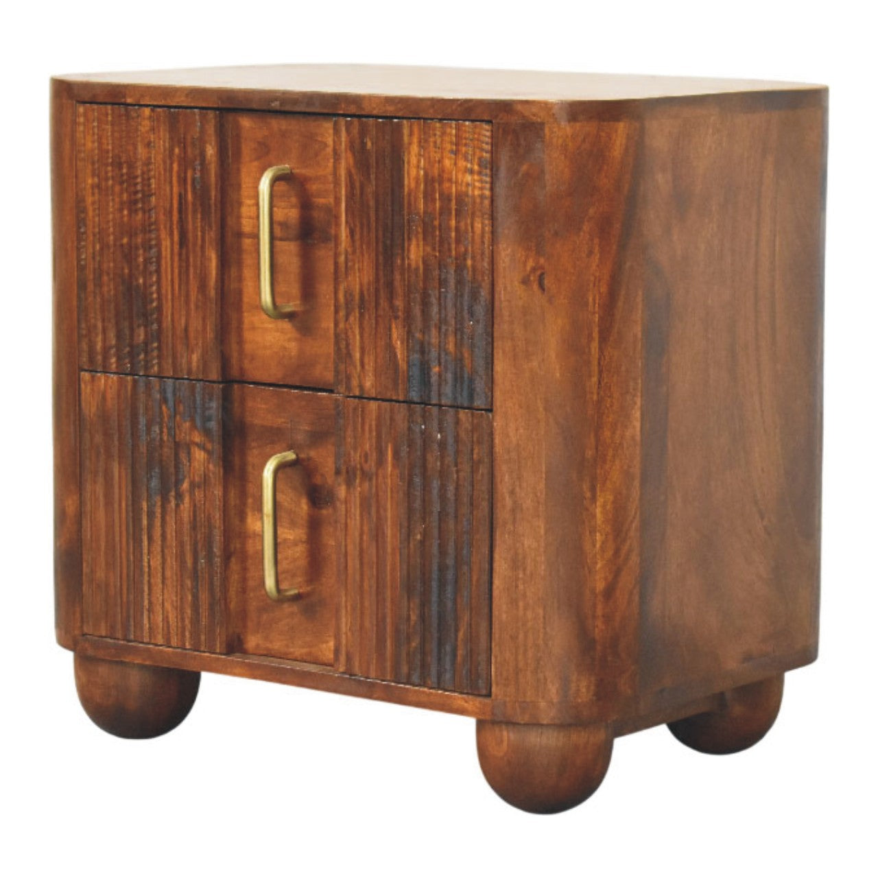 Solid Wood Ribera Bedside Table 2 Drawers Brown