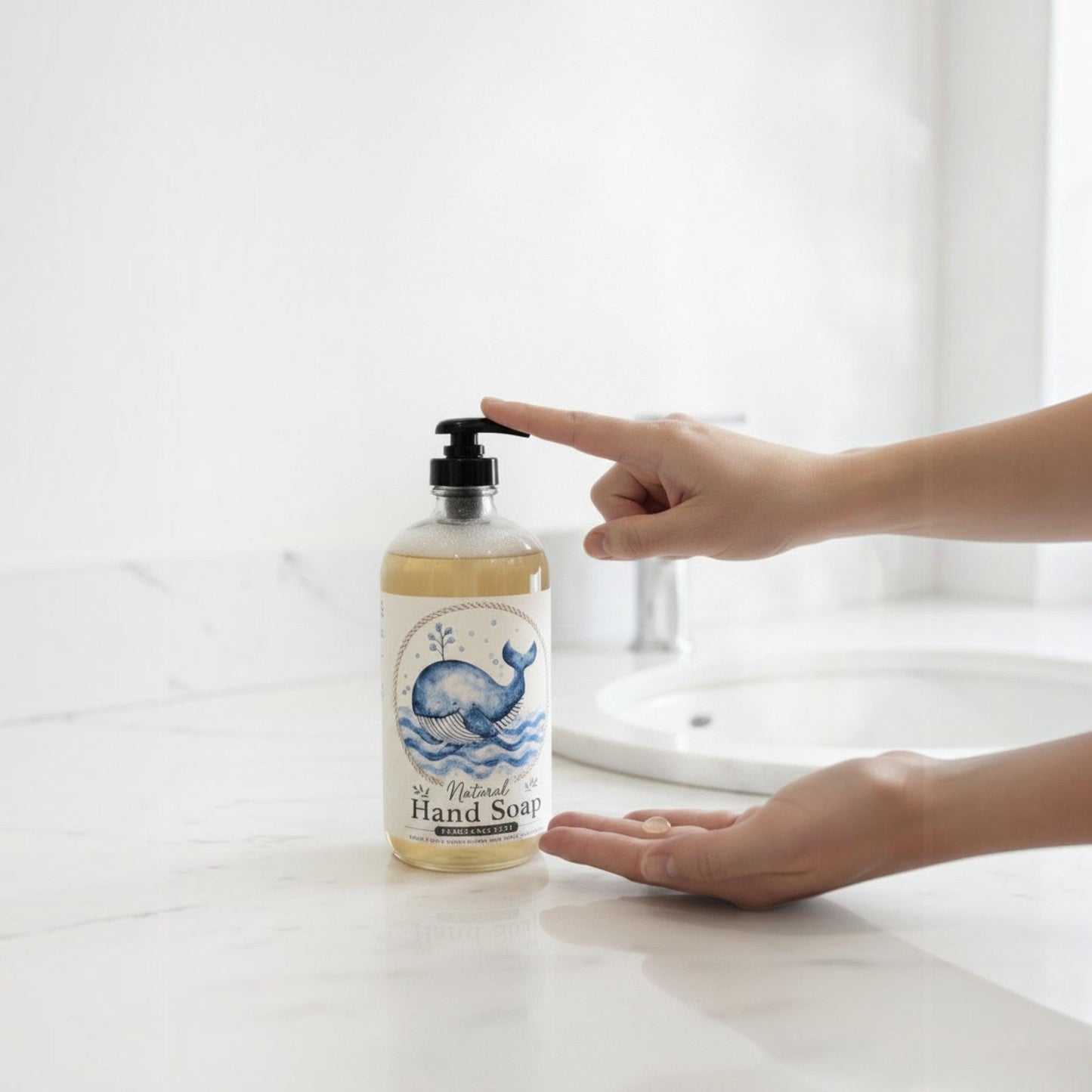 Natural Hand Soap in Glass Dispenser with Nautical Design