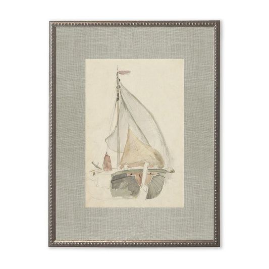 Sailboat Painting Matted in Silver-Beaded Frame