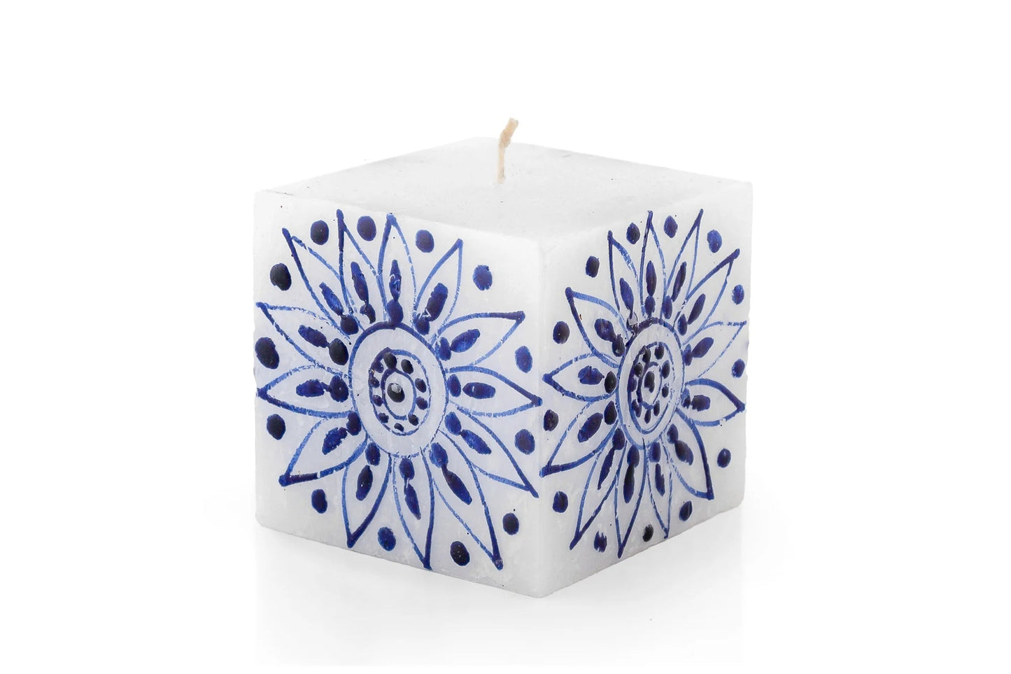 Henna Blue on White Painted Candles
