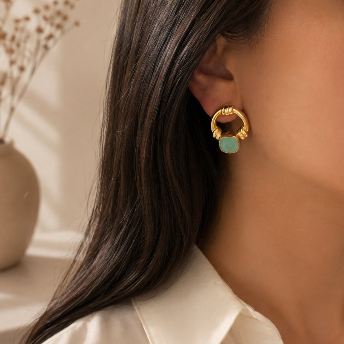 Ada Gold and Aqua Chalcedony Studs