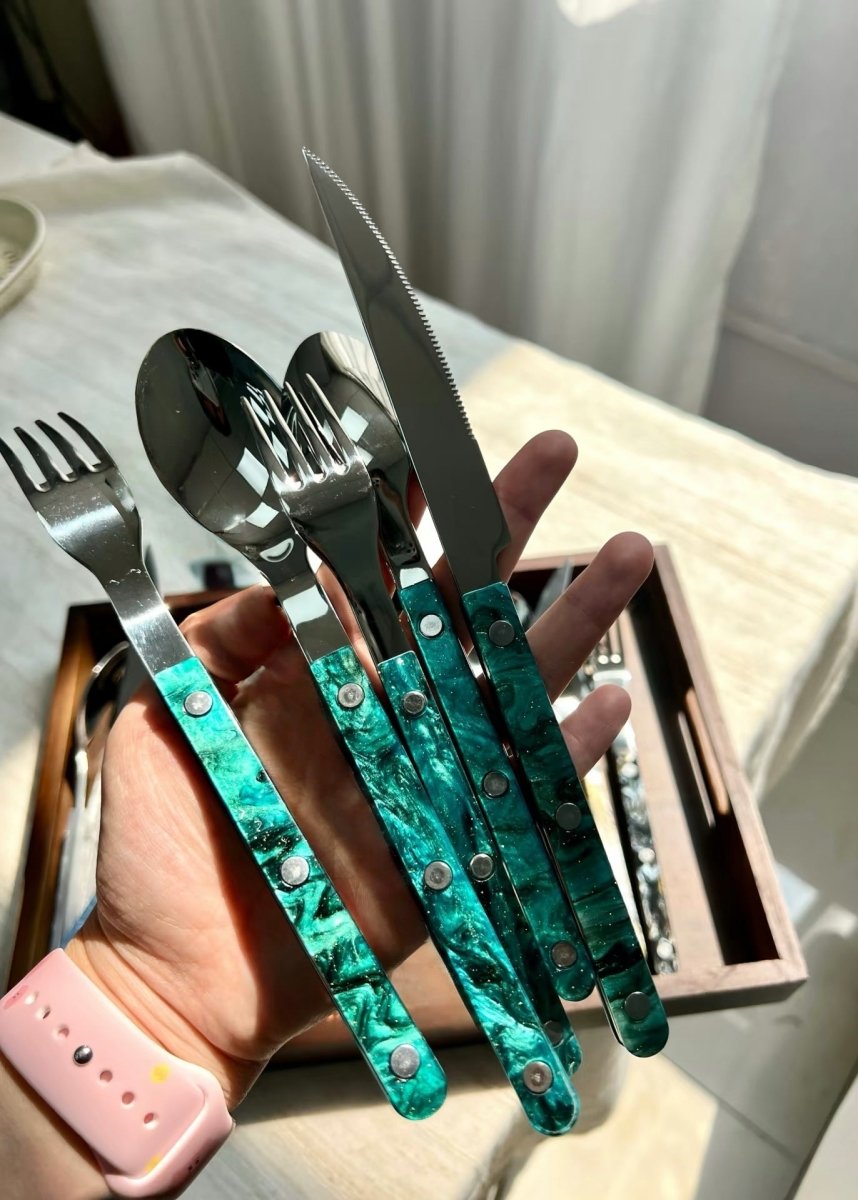 Set Of 10 Pcs Terra Flatware, Modern Elegant Cutlery Silverware