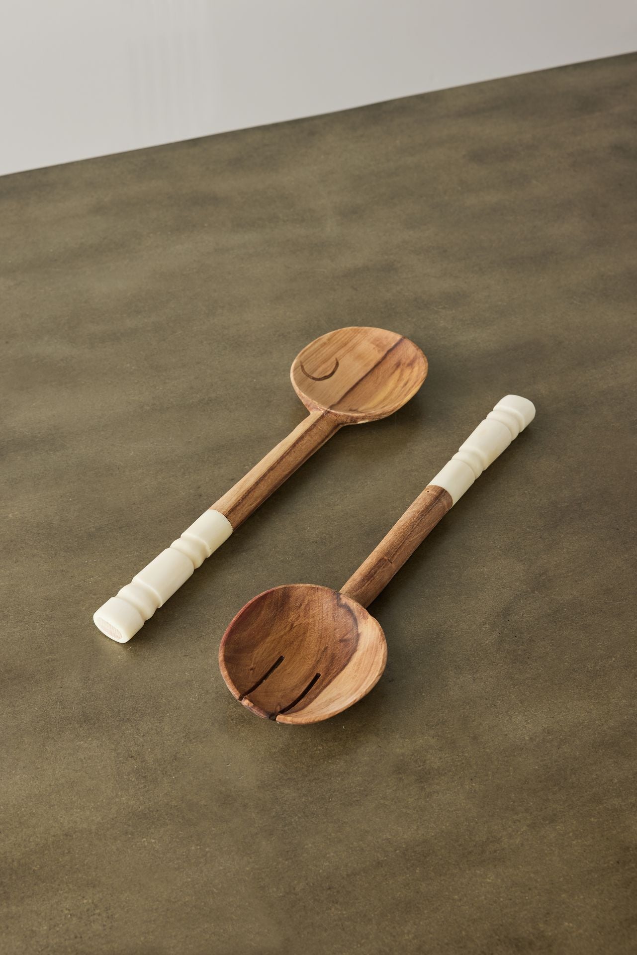 Olive Wood Salad Servers with Polished Bone Handles