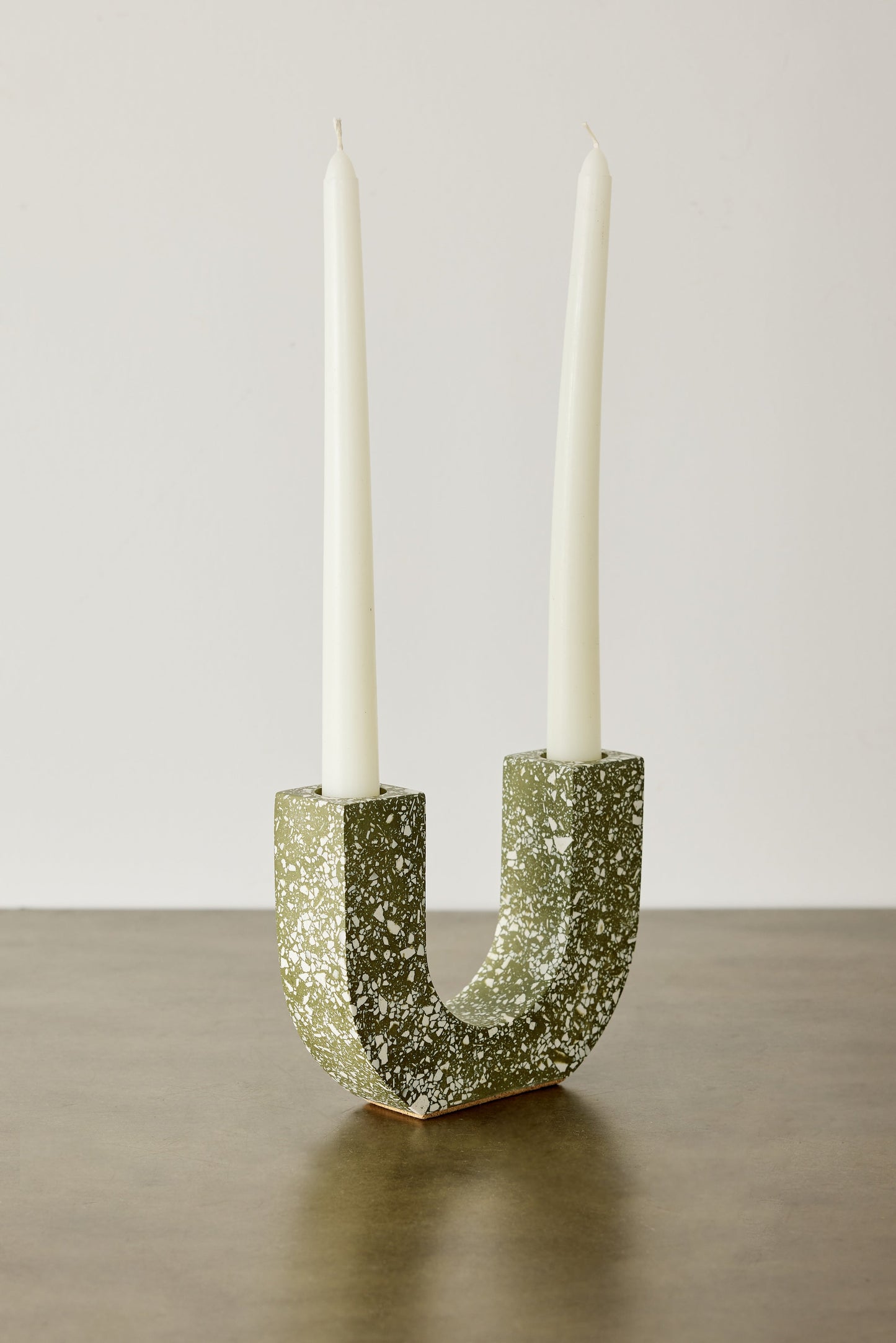 U-shaped Olive Terrazzo Taper Candle Holder