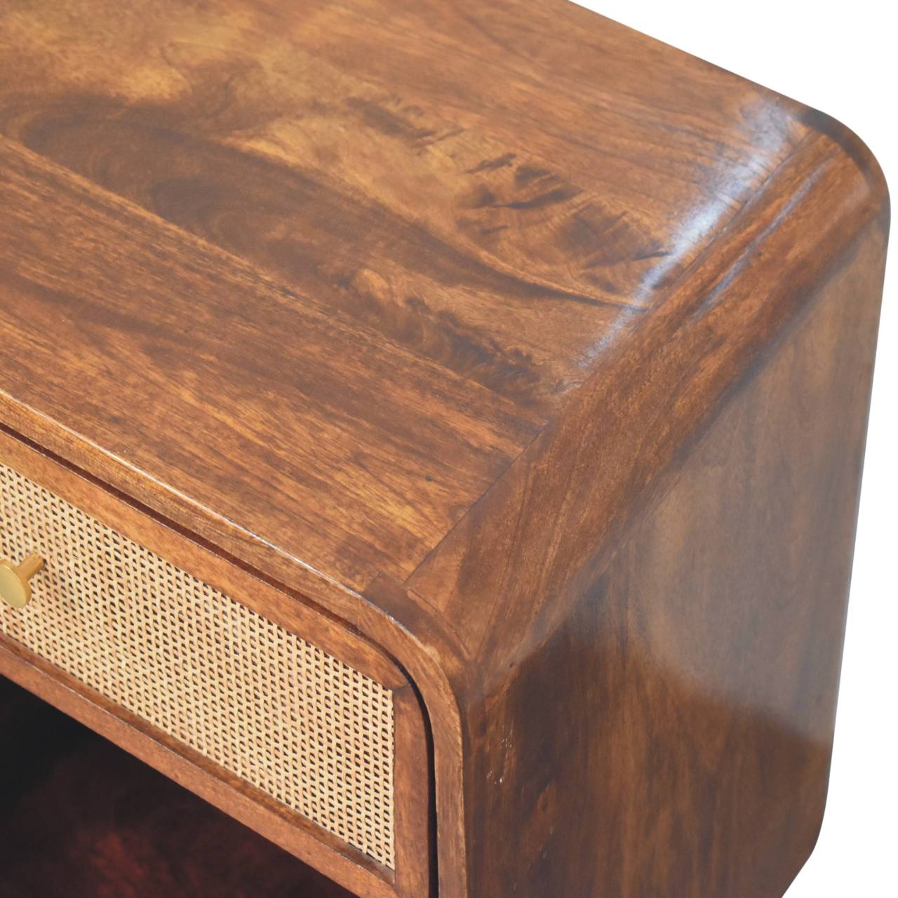 Solid Wood Chestnut Open Woven Bedside Table