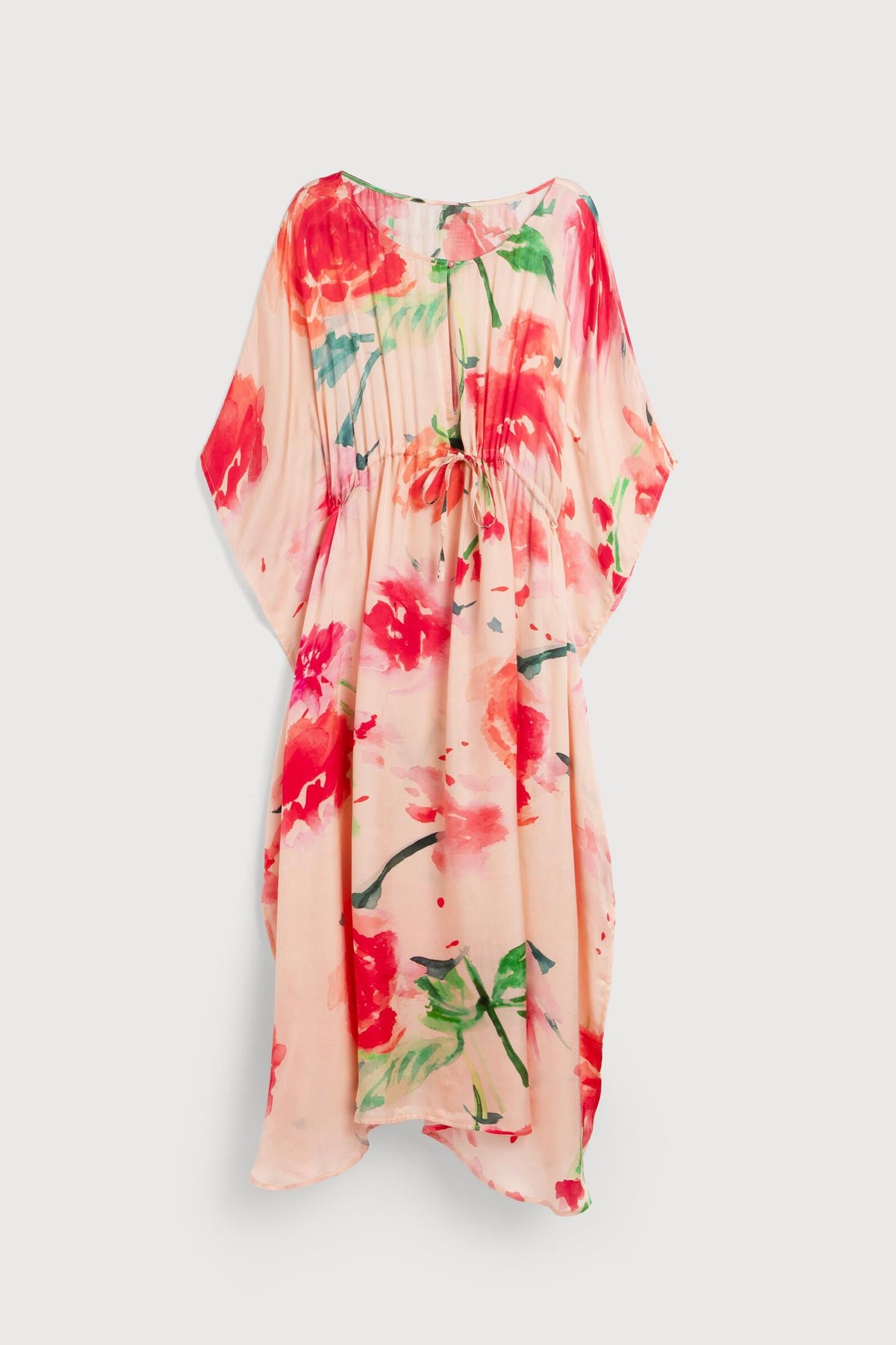 Delicate Floral Tie Waist Keyhole Kaftan