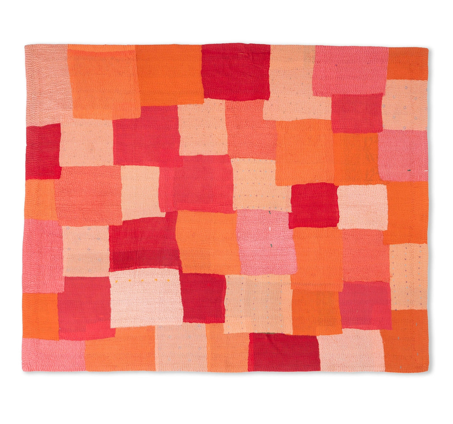Mosaic Fray Patch Vintage Kantha Throw - Carrots