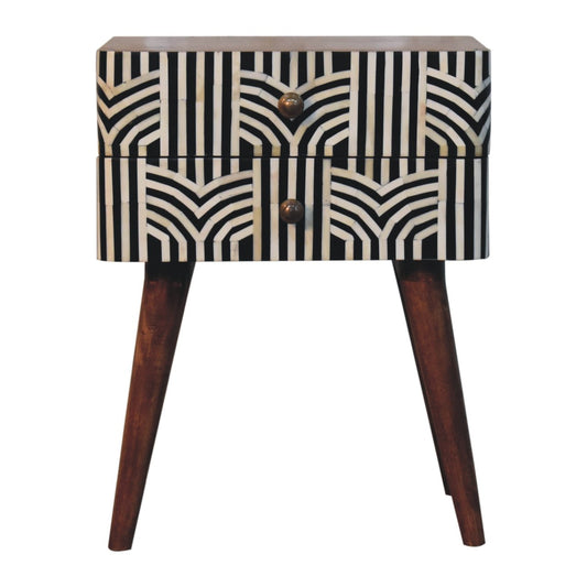 Solid Wood Honey Caramel Edessa Bone Inlay Bedside Table