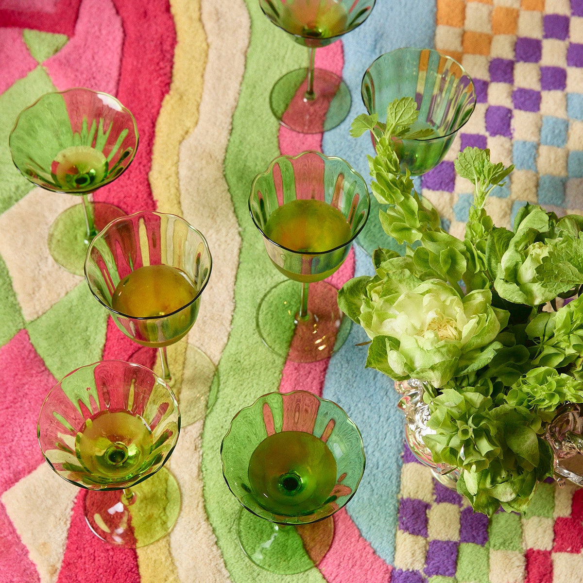 S/4 Lily Green Handblown Water Glasses