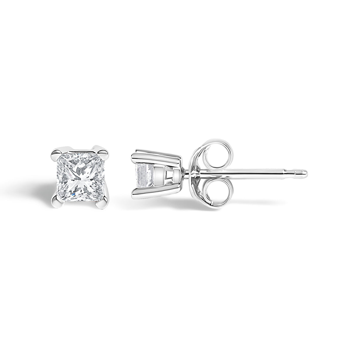 .925 Sterling Silver 1/4 Cttw Princess-Cut Diamond Solitaire Stud Earrings (H-I Color, I3 Clarity)