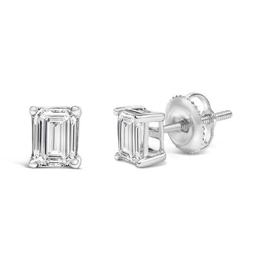 14K White Gold 1.0 Cttw Emerald Cut Lab-Grown Diamond Solitaire Stud Earrings (F-G Color, VS1-VS2 Clarity)