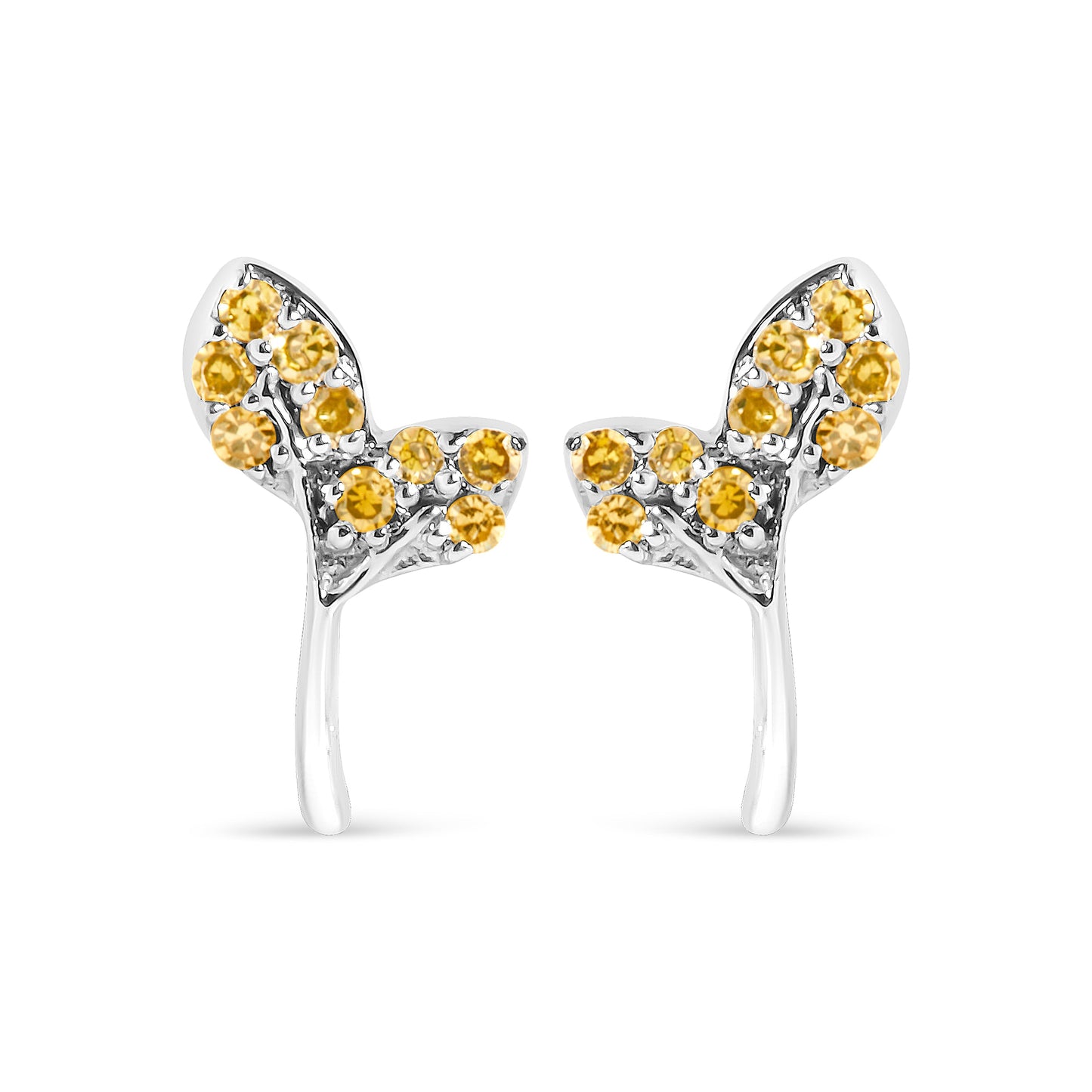 925 Sterling Silver 1/16ct TDW  Yellow Treated Diamond Leaf Earrings