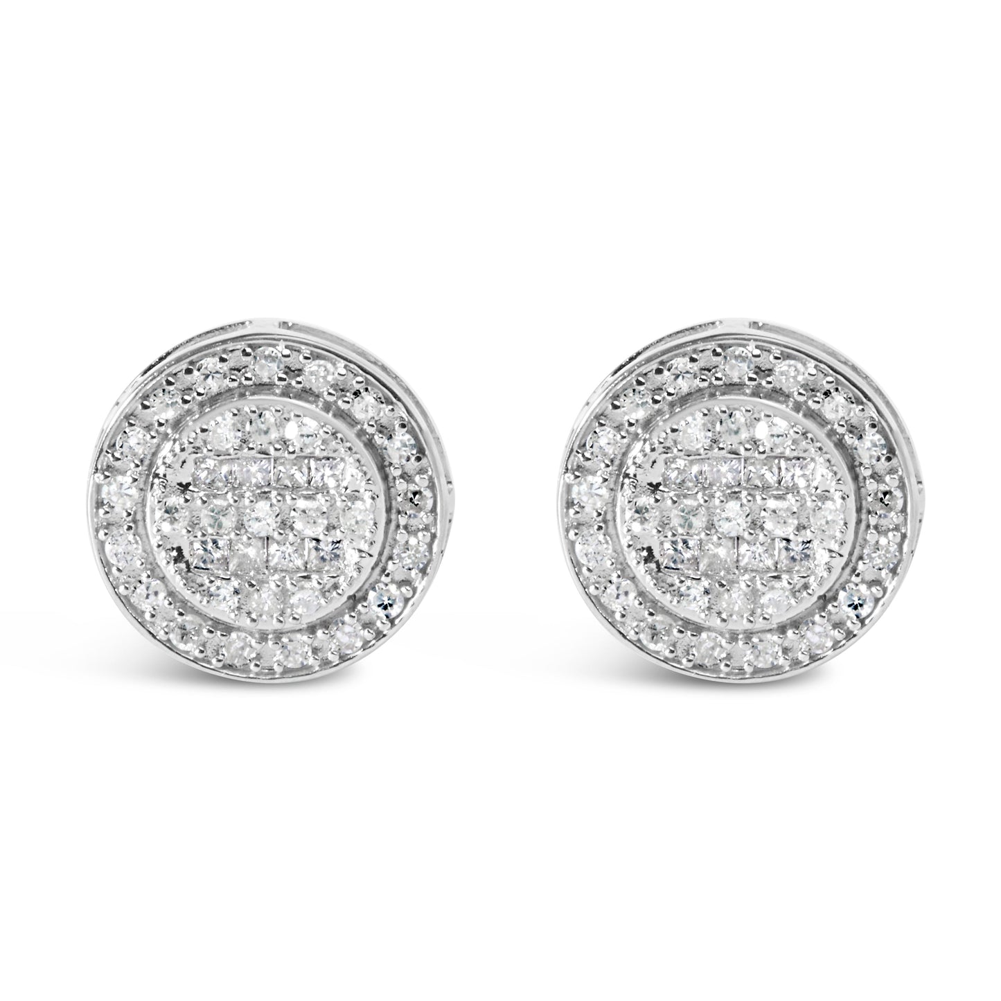 .925 Sterling Silver 3/4 Cttw Diamond Composite and Halo Stud Earrings (H-I Color, SI1-SI2 Clarity)