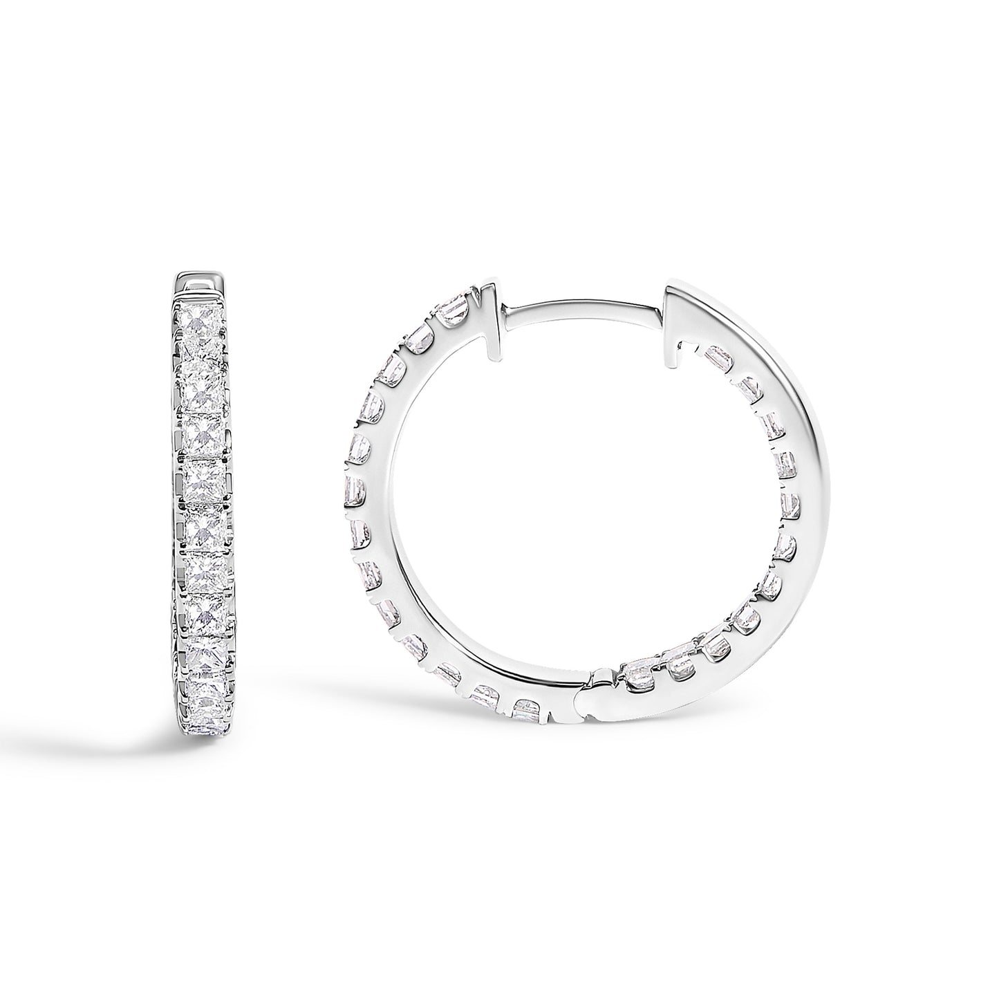 14K White Gold 2.00 Cttw Princess Diamond Inside Out Hoop Earrings