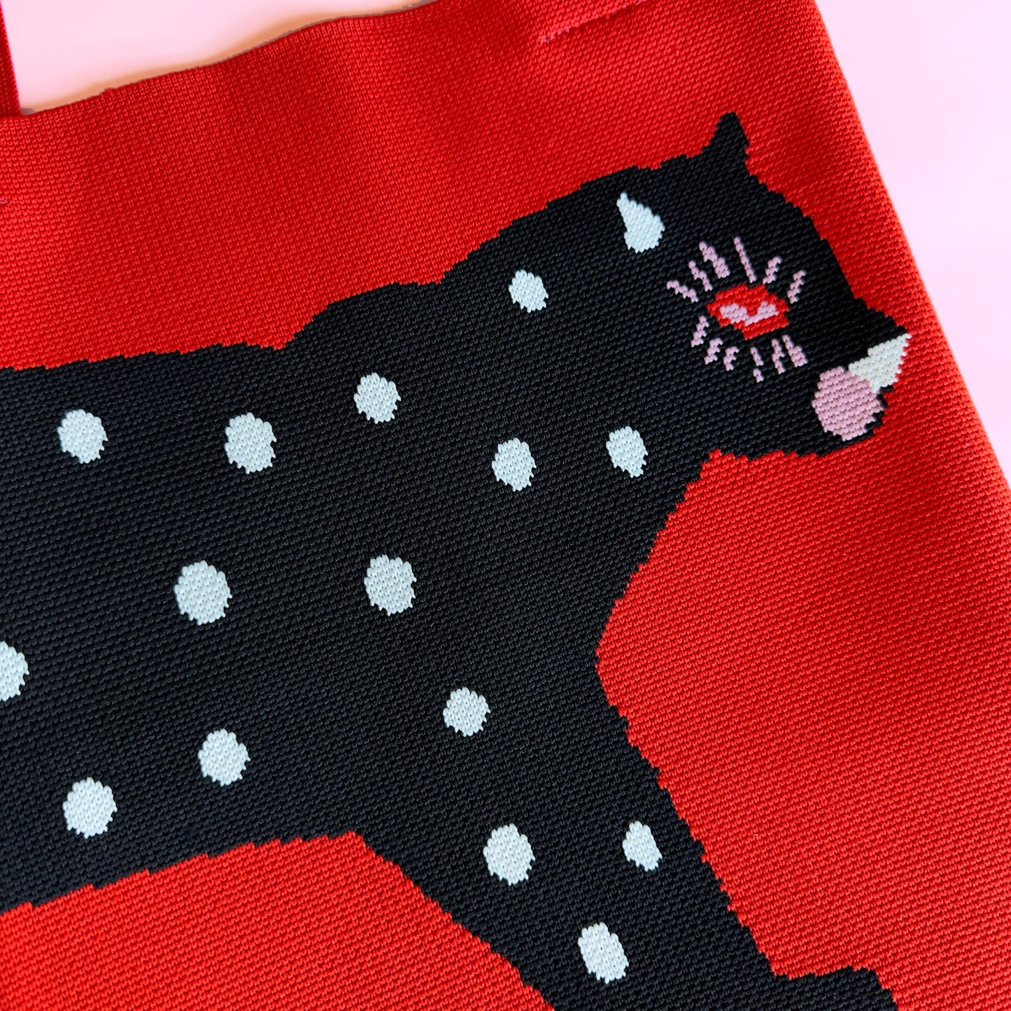 Polka Cat Knit Tote Bag