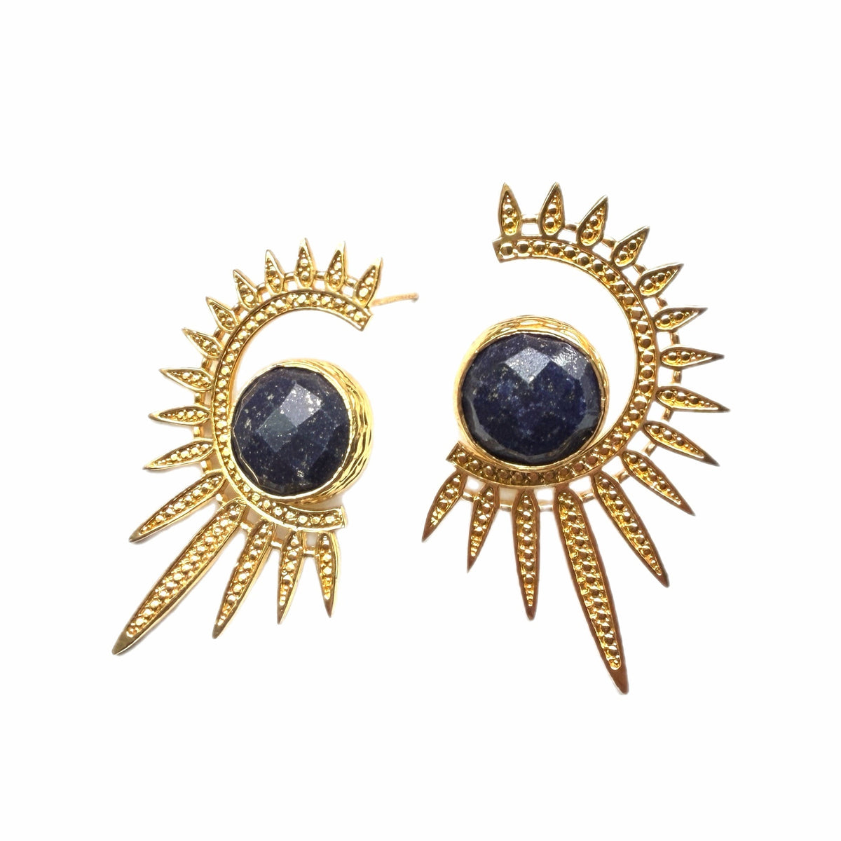 Sabira Lapis Crescent Sunburst Earrings