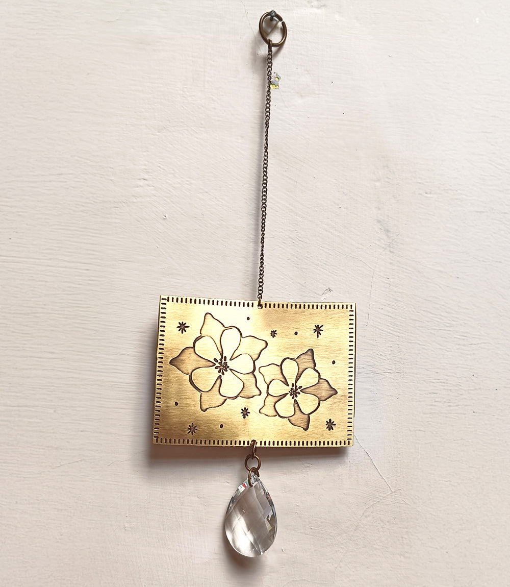Colorado State Blue Columbine Engraved Suncatcher