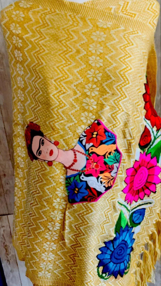 Frida Kahlo Embroidered Shawl Rebosos Bordados de Frida Kahlo con Imagen