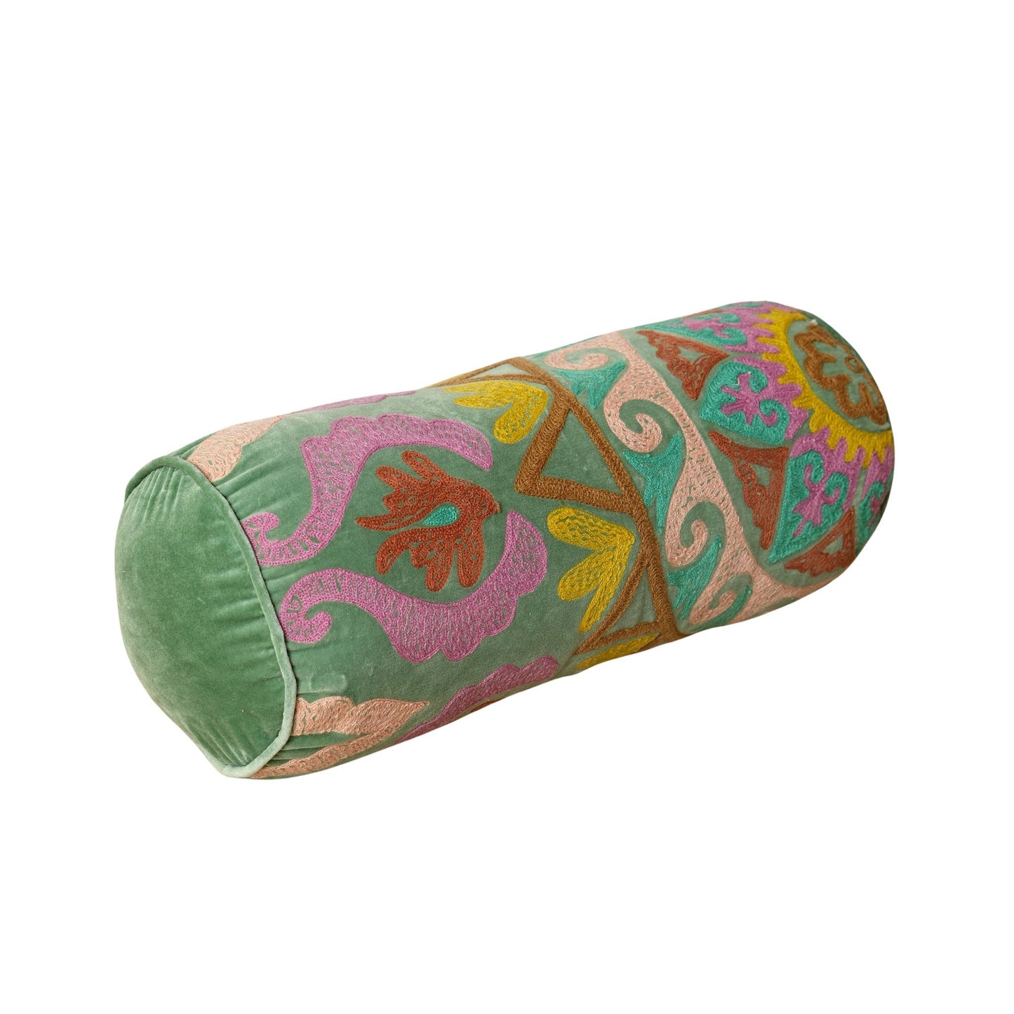 Decorative Suzani Embroidered Bolster Pillow - 21" X 8"