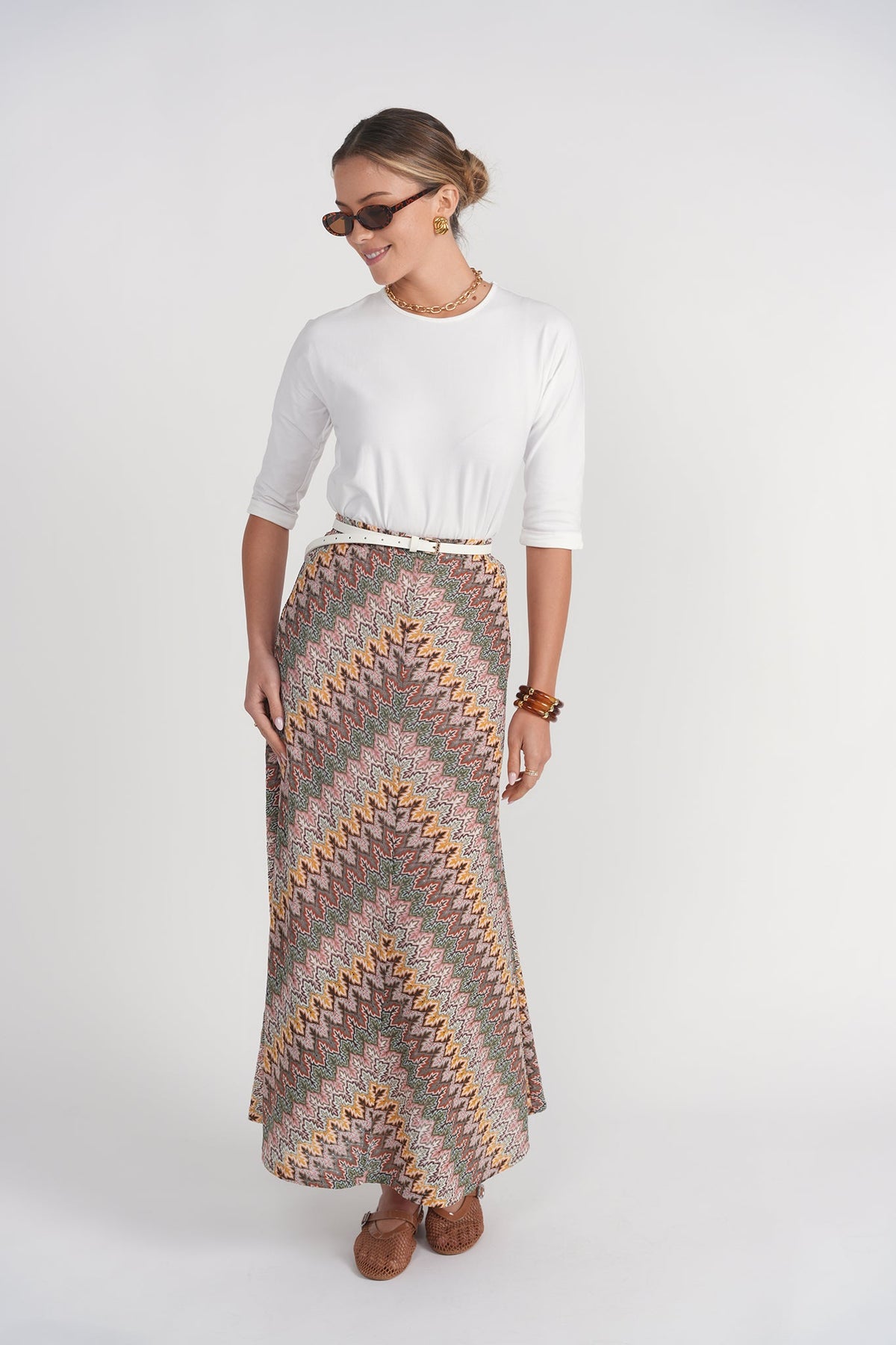 3-4 Sleeve Cotton Tee- White