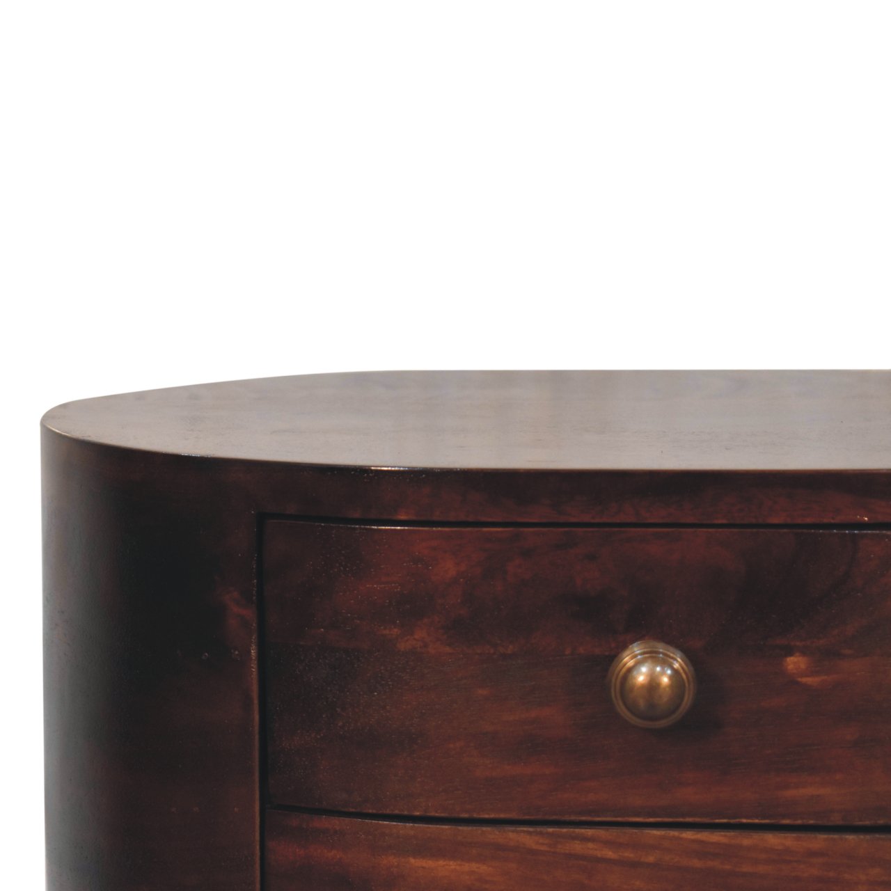 Solid Wood California Walnut Rounded Bedside Table, 2-Drawers, Nordic Legs, Dark Brown