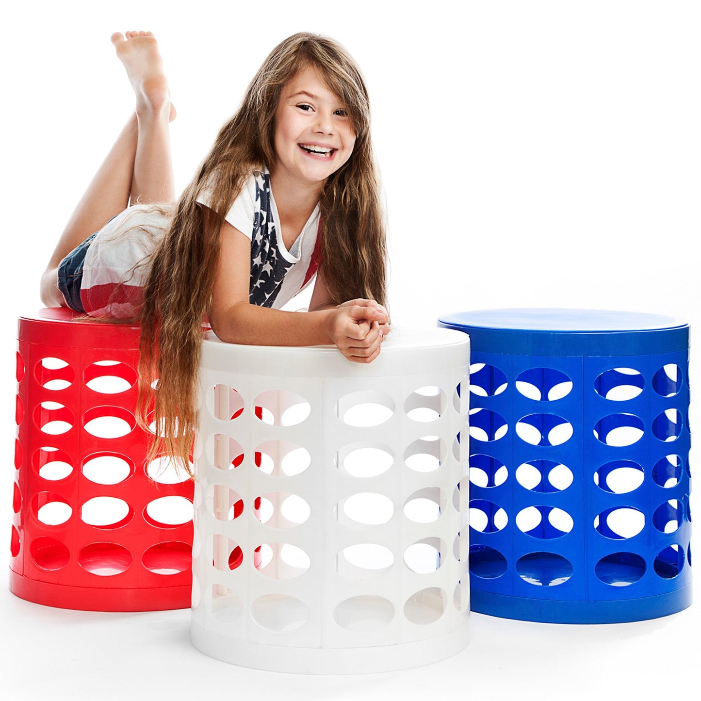 Otto Storage Stool | Round Plastic Storage Ottoman with Oval Perforated Pattern