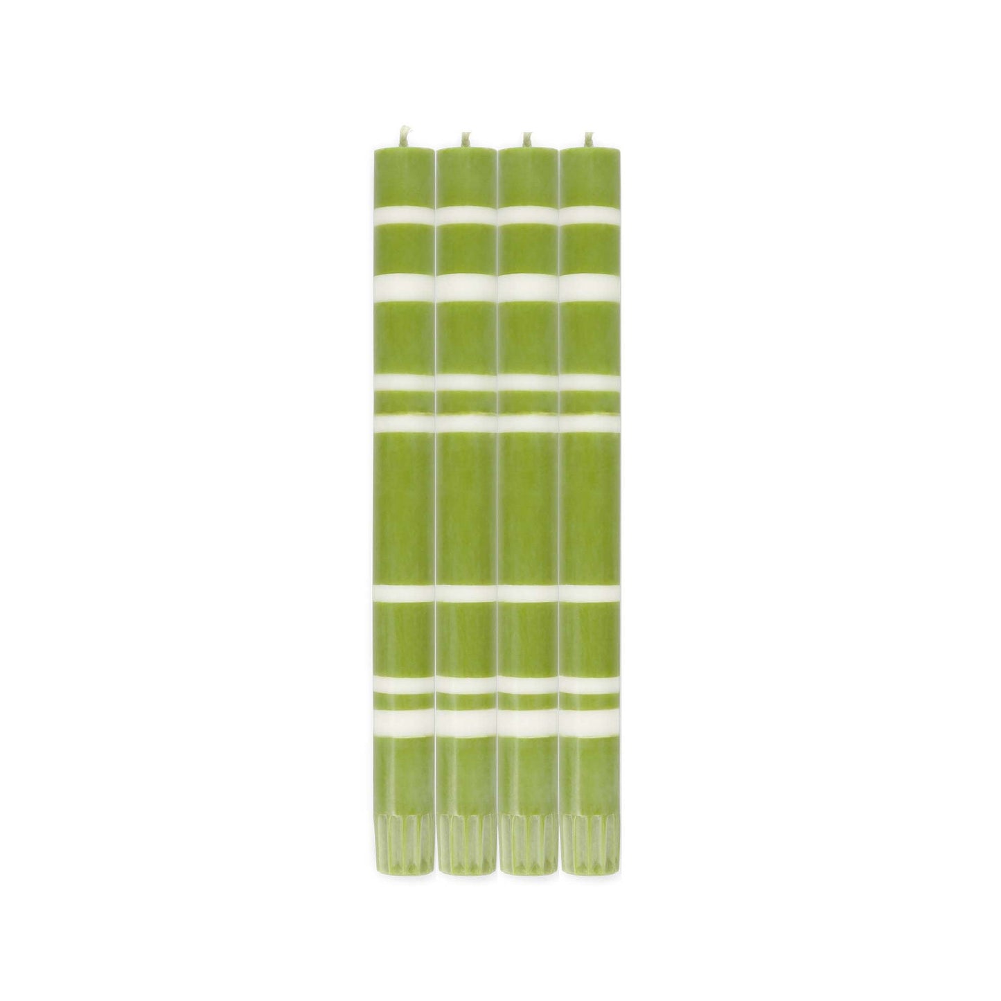 Striped Dinner Candles in Pistachio Green and Pearl