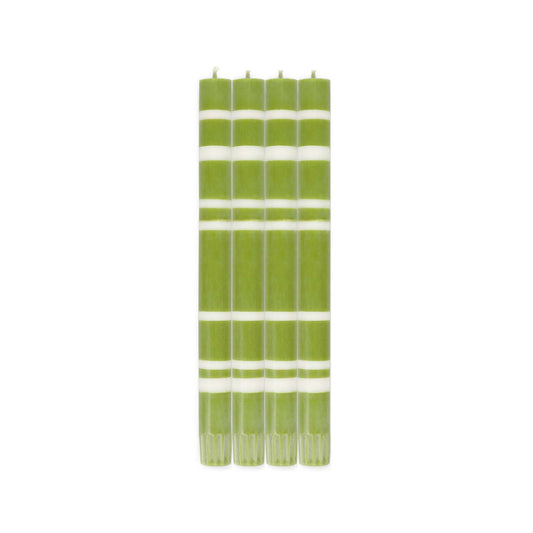 Striped Dinner Candles in Pistachio Green and Pearl