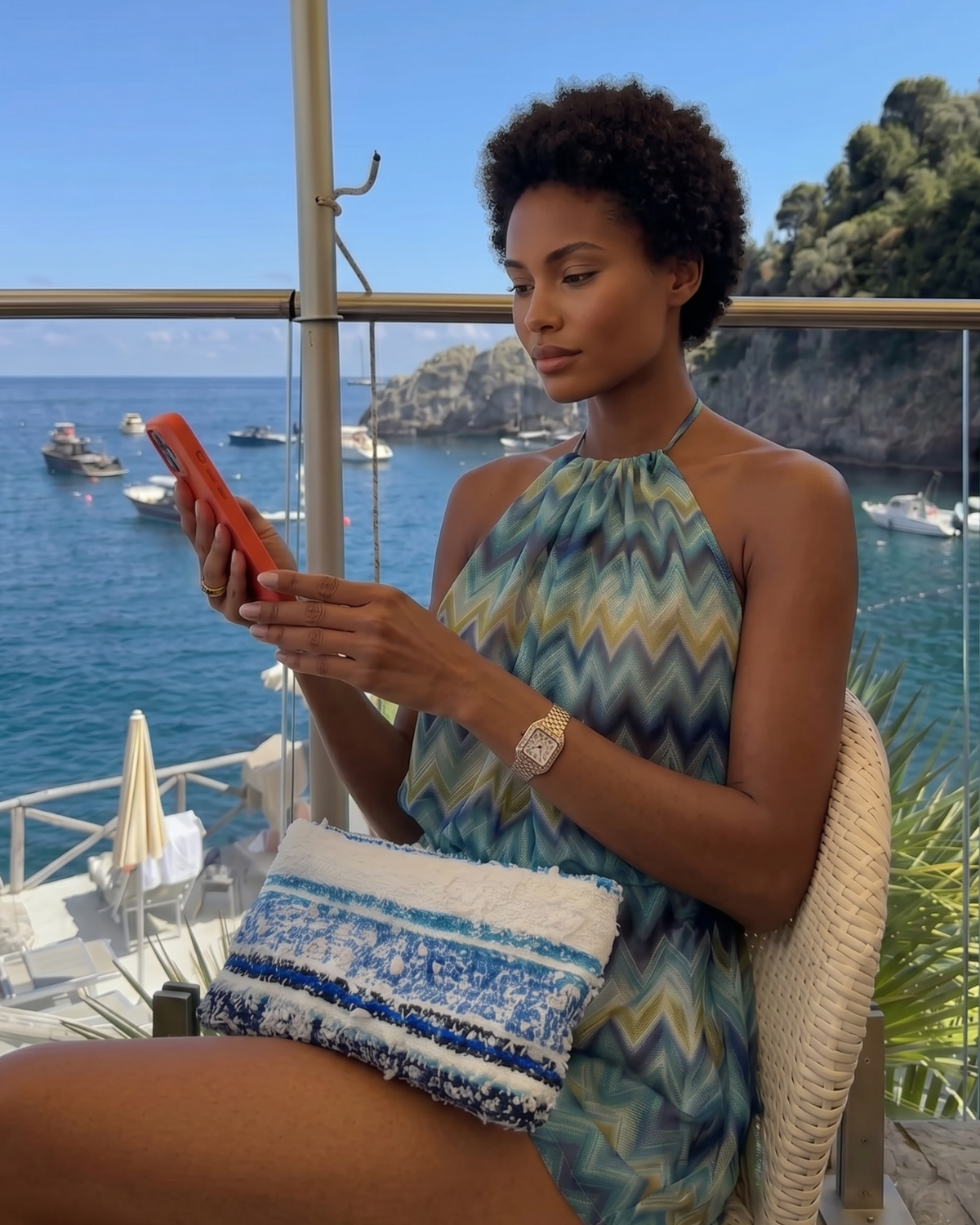 Summer Clutch: Style 001 - Blue, White, Black Boucle