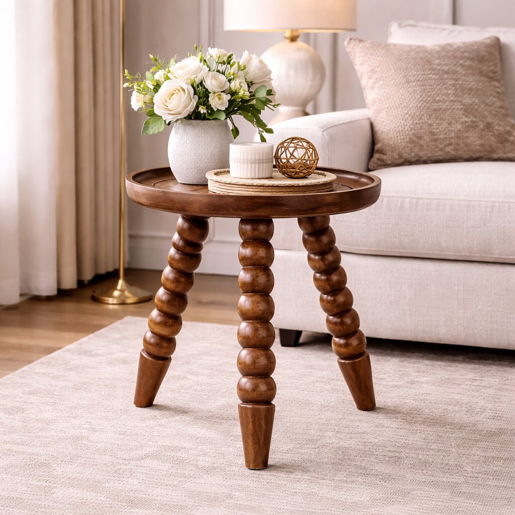 Solid Wood Spindle Tray Side Table