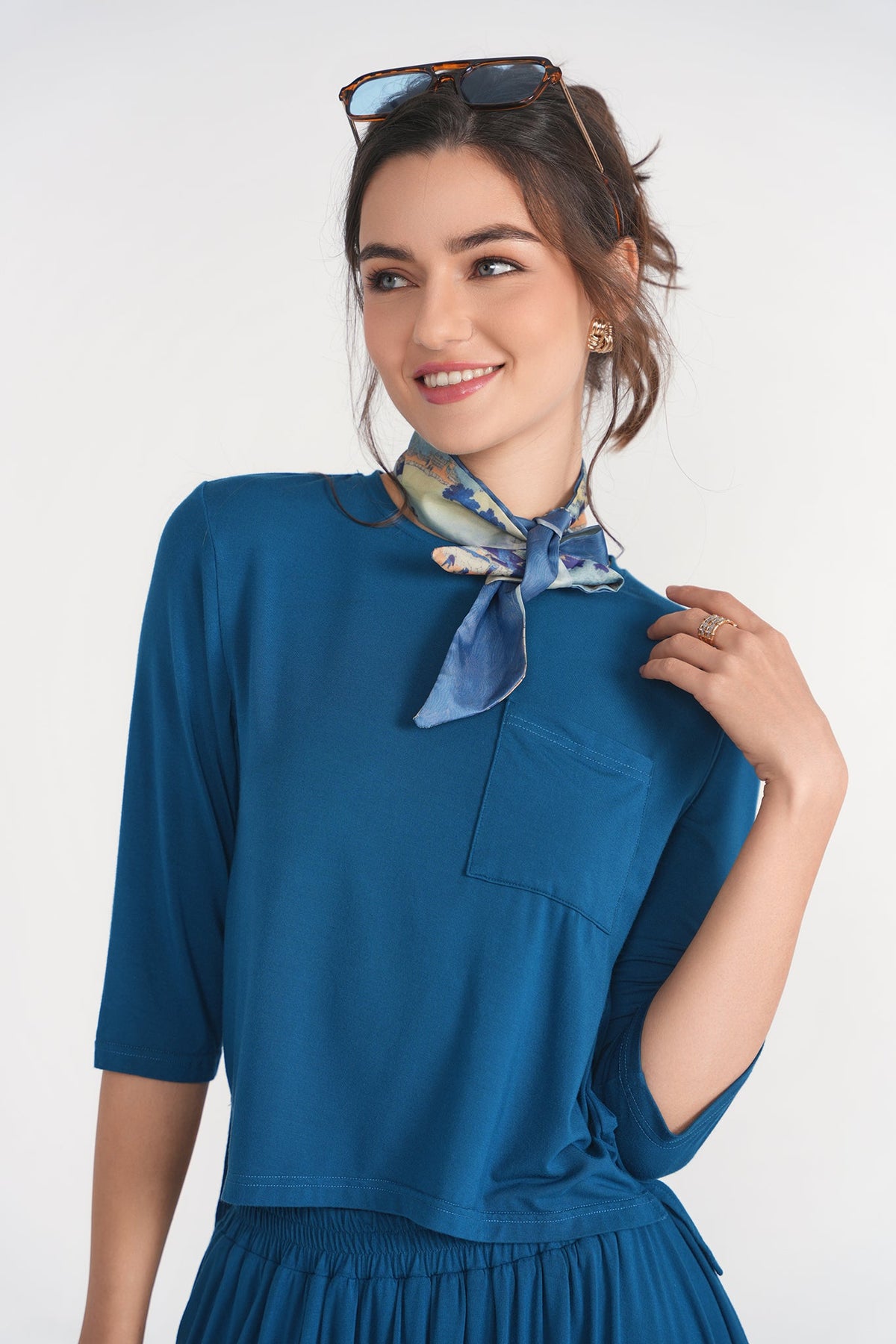 Pocket Jersey Top- Teal