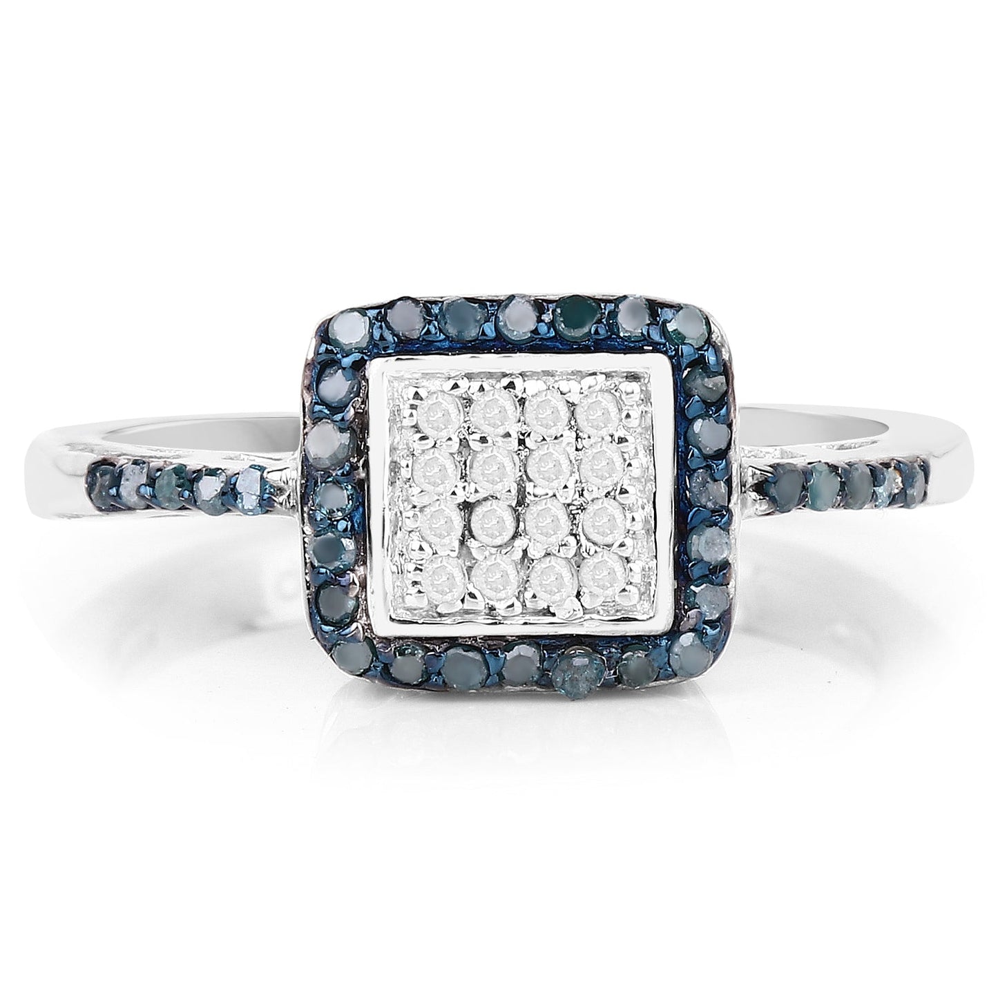 0.28 Carat Genuine Blue Diamond and White Diamond .925 Sterling Silver Ring