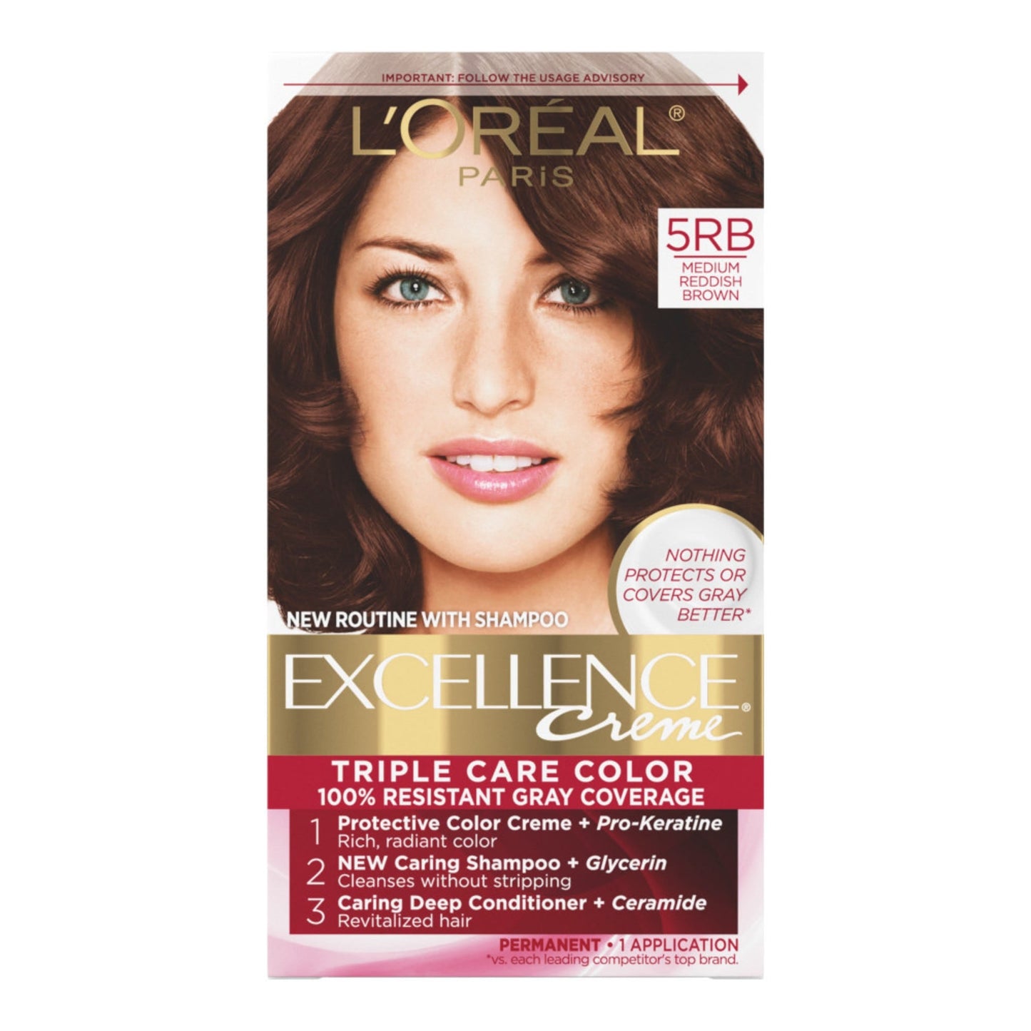 Excellence L'oreal Paris Créme Permanent Triple Protection Hair Color, 5 Rb Medium Reddish Brown, 1 Kit