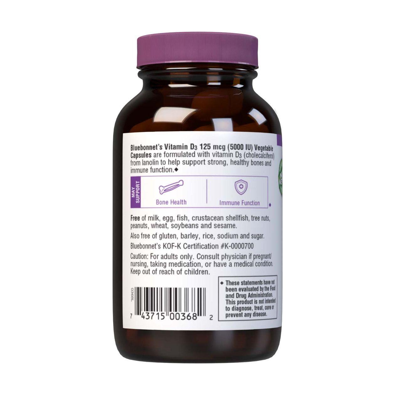 Bluebonnet Vitamin D3 5000 IU, 60 Vegetable Capsules