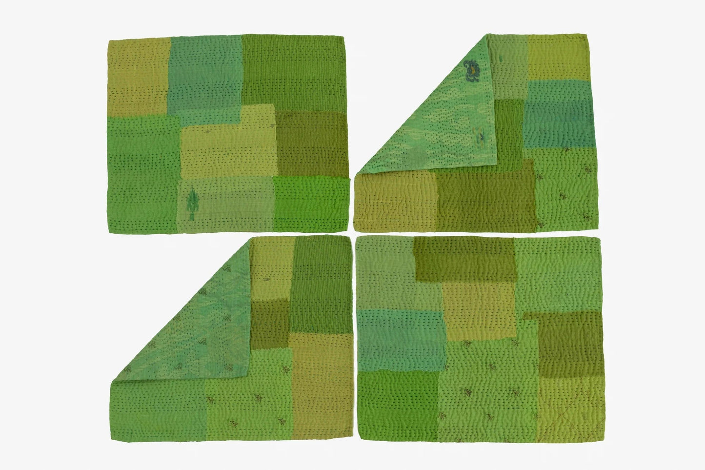 S/2 Mosaic Fray Patch Vintage Kantha Placemat - Lime Green