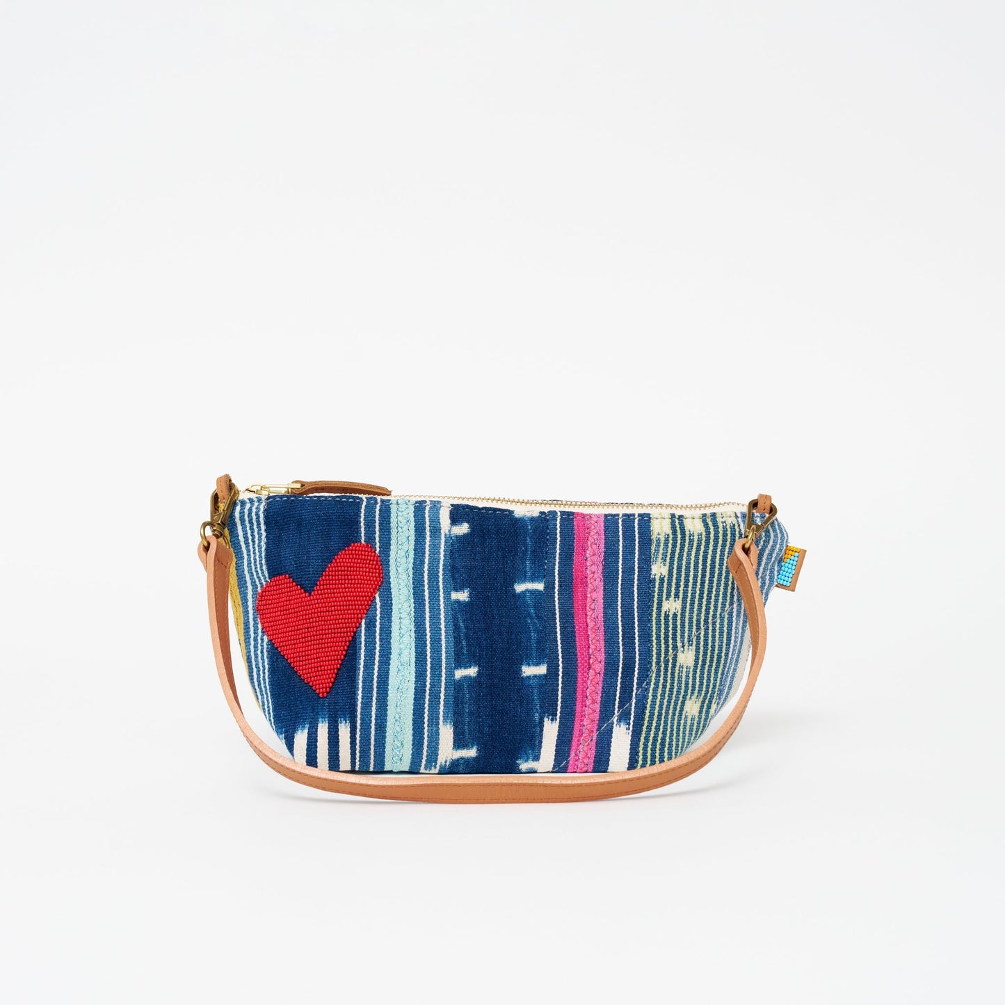 Large Convertible Pouch - Baule Cloth with Beaded Red Heart