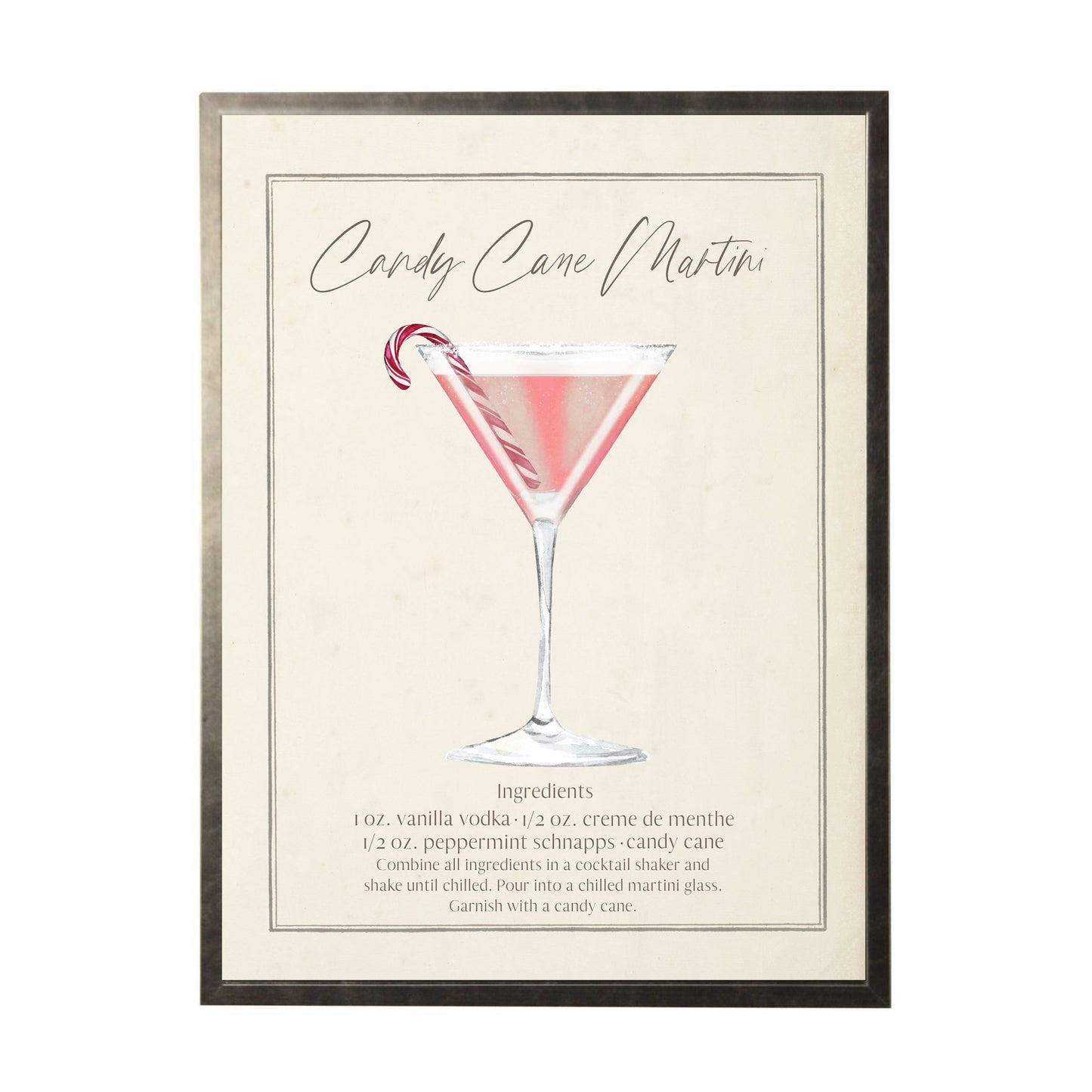Watercolor Candy Cane Martini Cocktail and Recipe