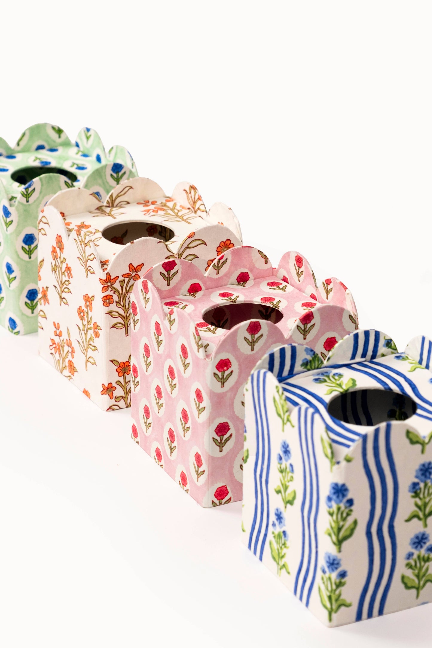 Block Print Tissue Box Cover- Leher Blue (Collapsible)