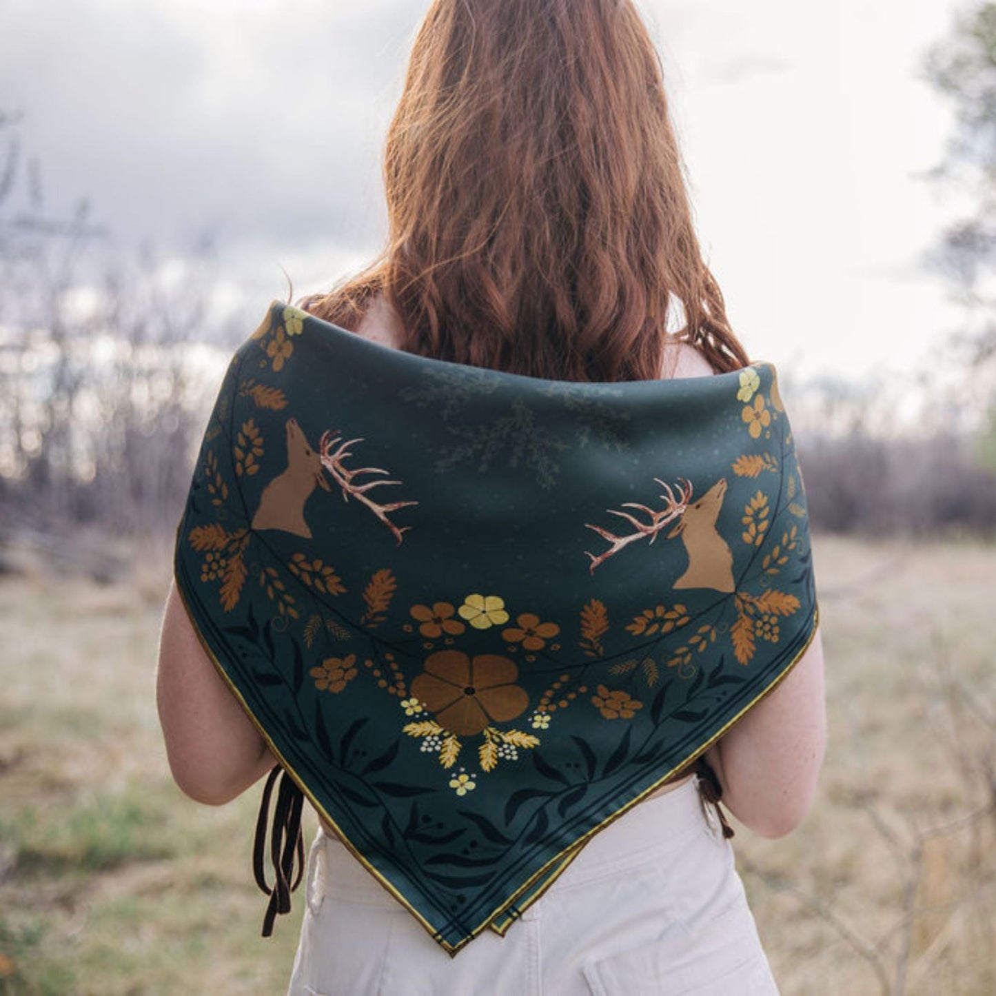 100% Silk Scarf: Haven - Golden Wildflowers & Elk