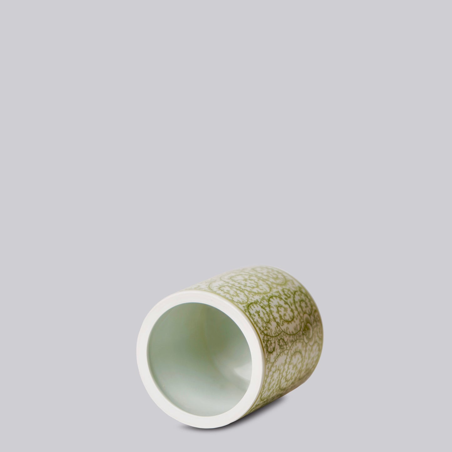 Tiny Green and White Porcelain Country Peony Cachepot