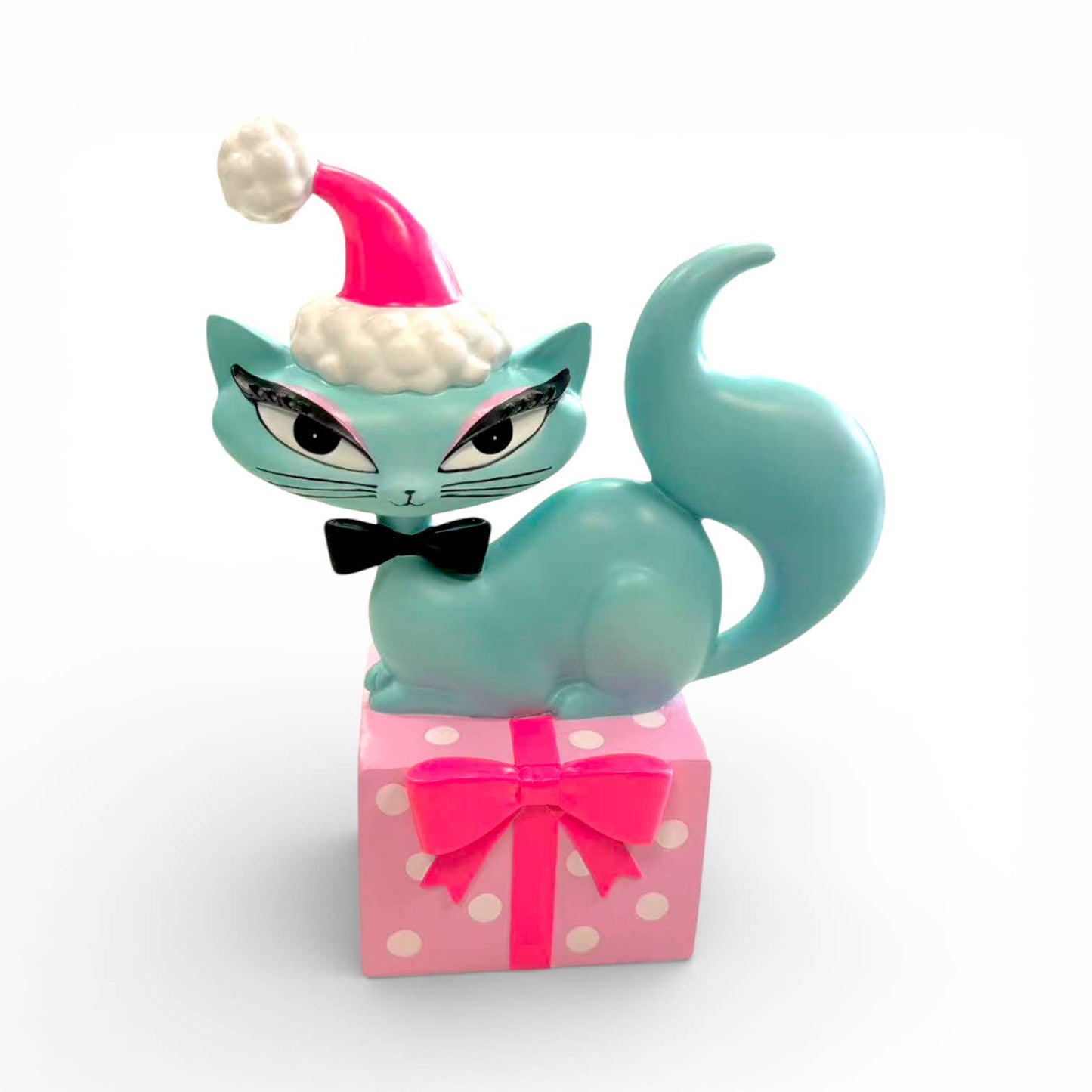 10" Teal Retro Christmas Kitty Figurine | Miss Fluff December Diamonds – SHIPS JULY