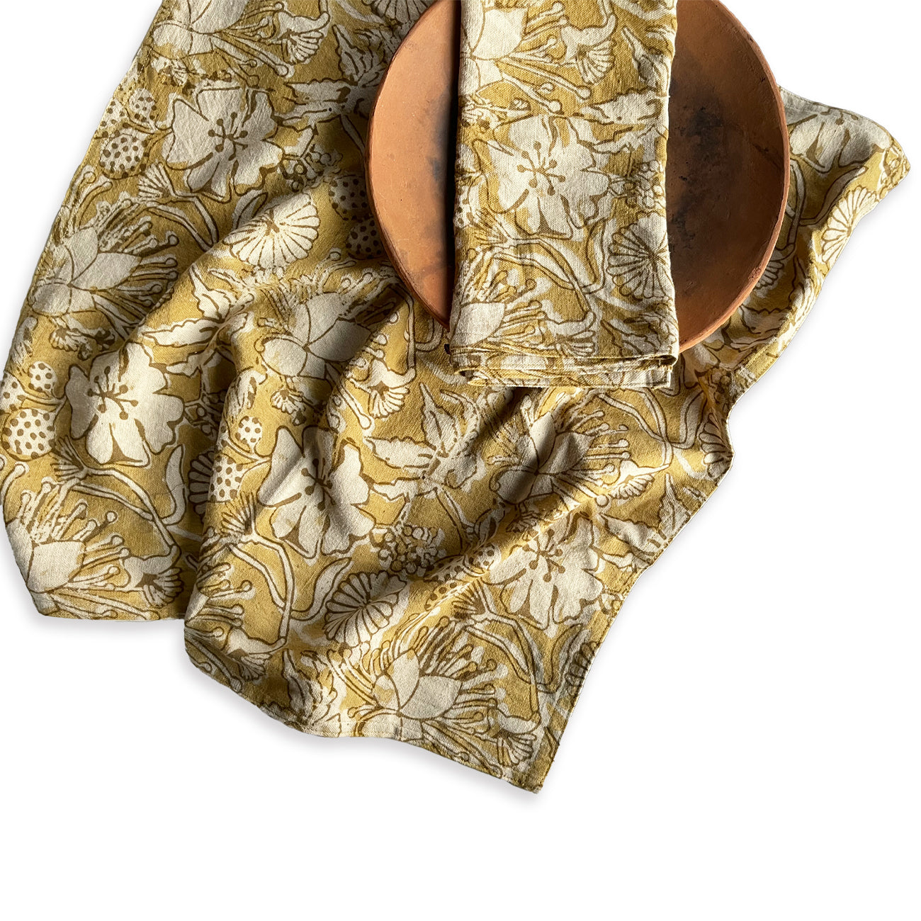 Hand Block Print Cotton Napkins (Set of 4) - Hope Mustard