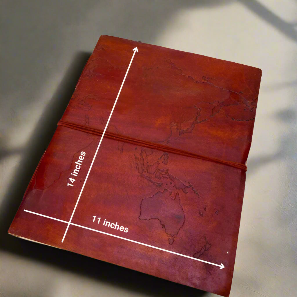 Extra Large World Map Handmade Leather Journal