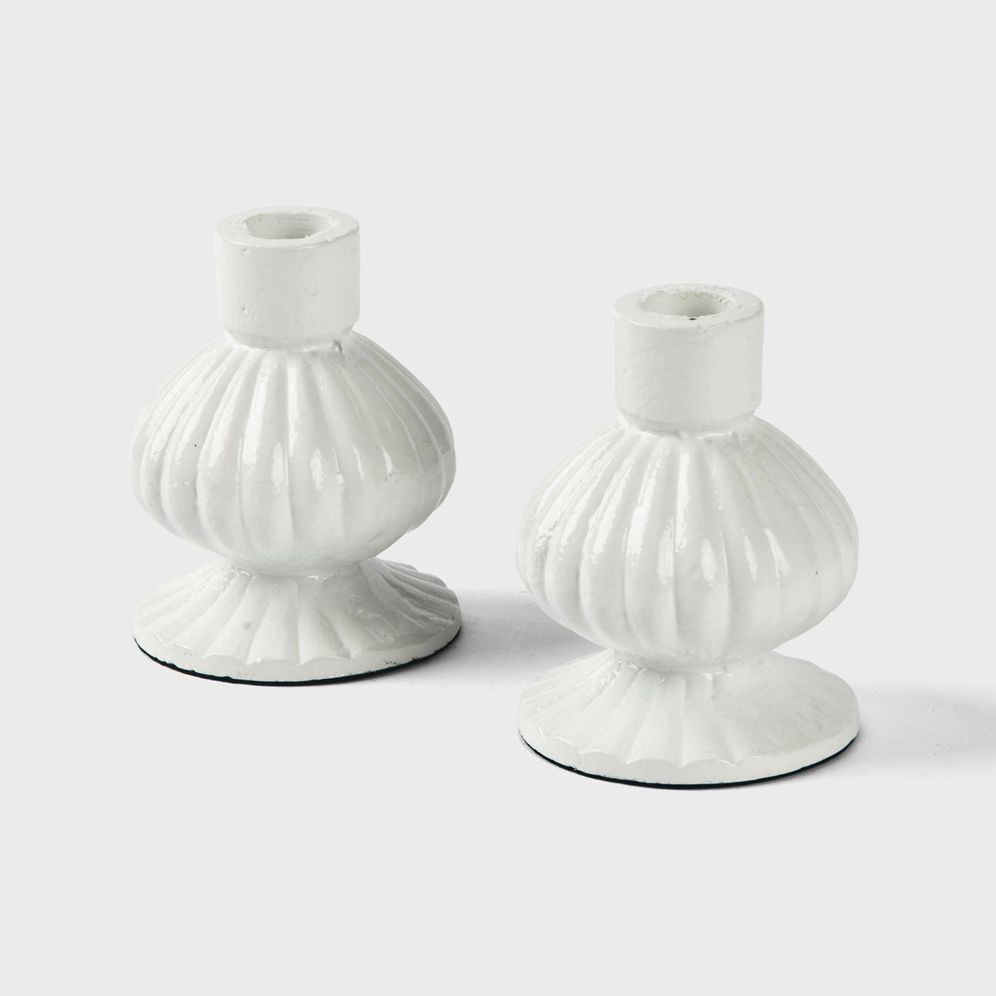 Sculpted Aluminum White Candlesticks