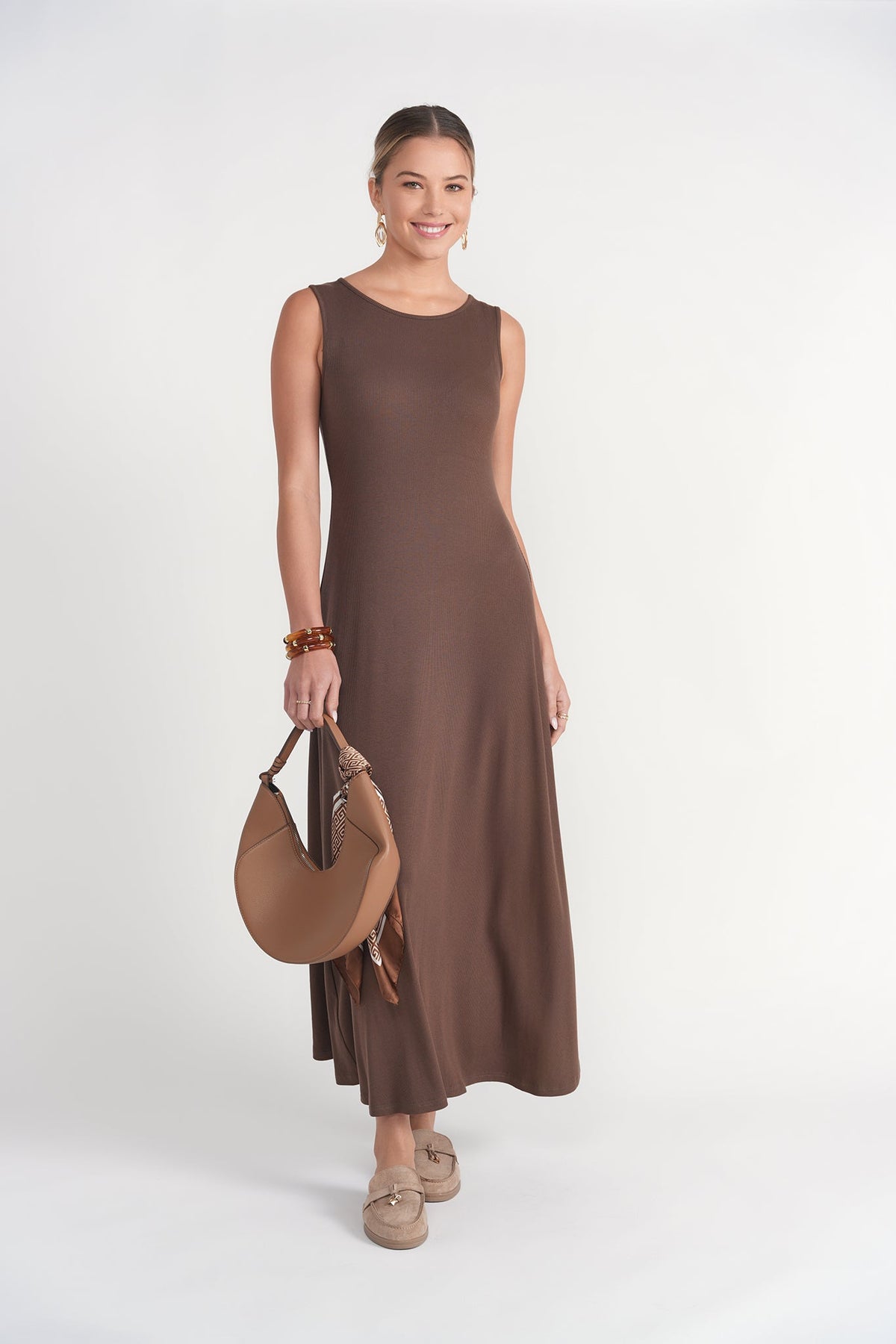 Sleeveless Ribbed Dress- Chocolate