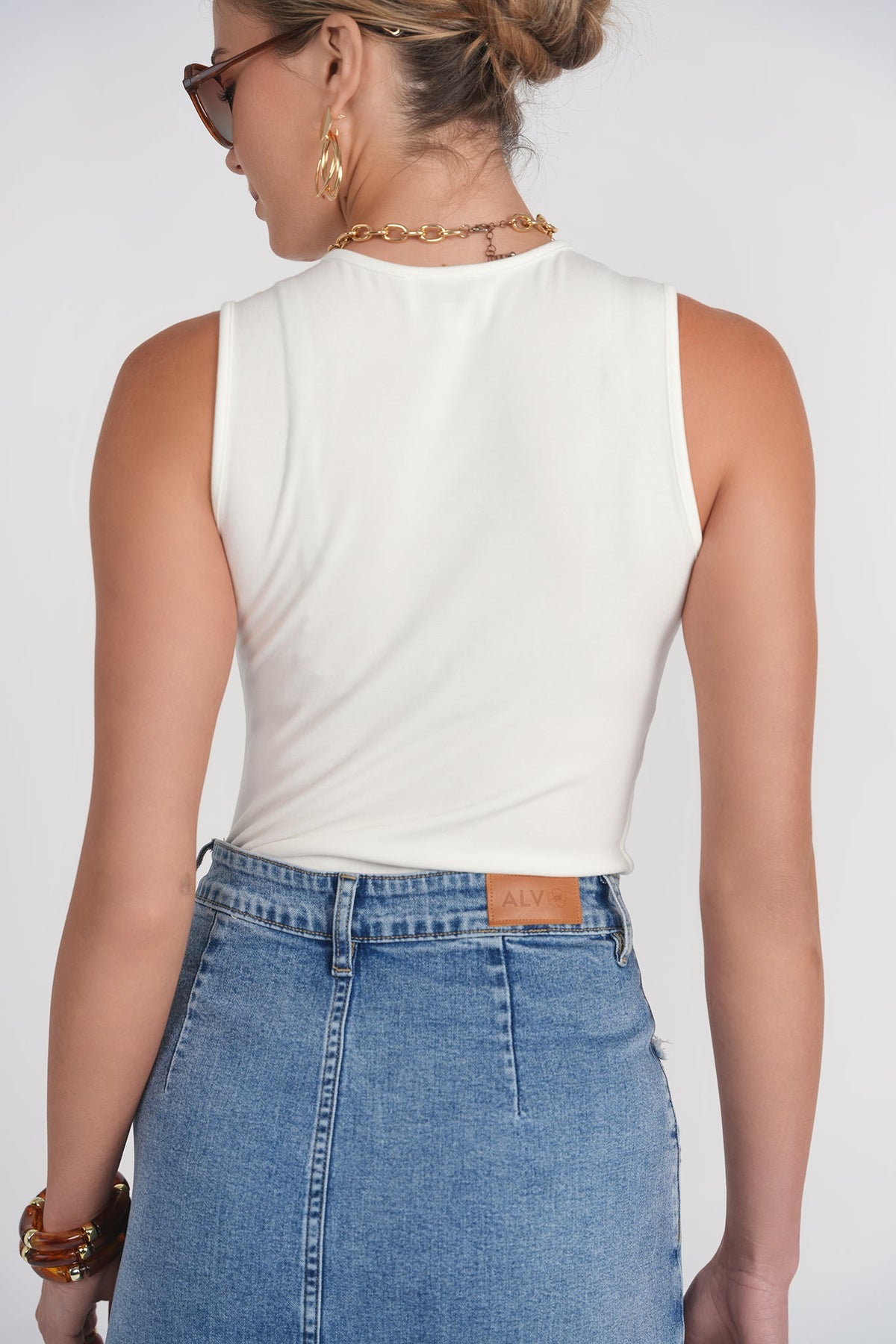 Jersey Sleeveless Logo Tee- White