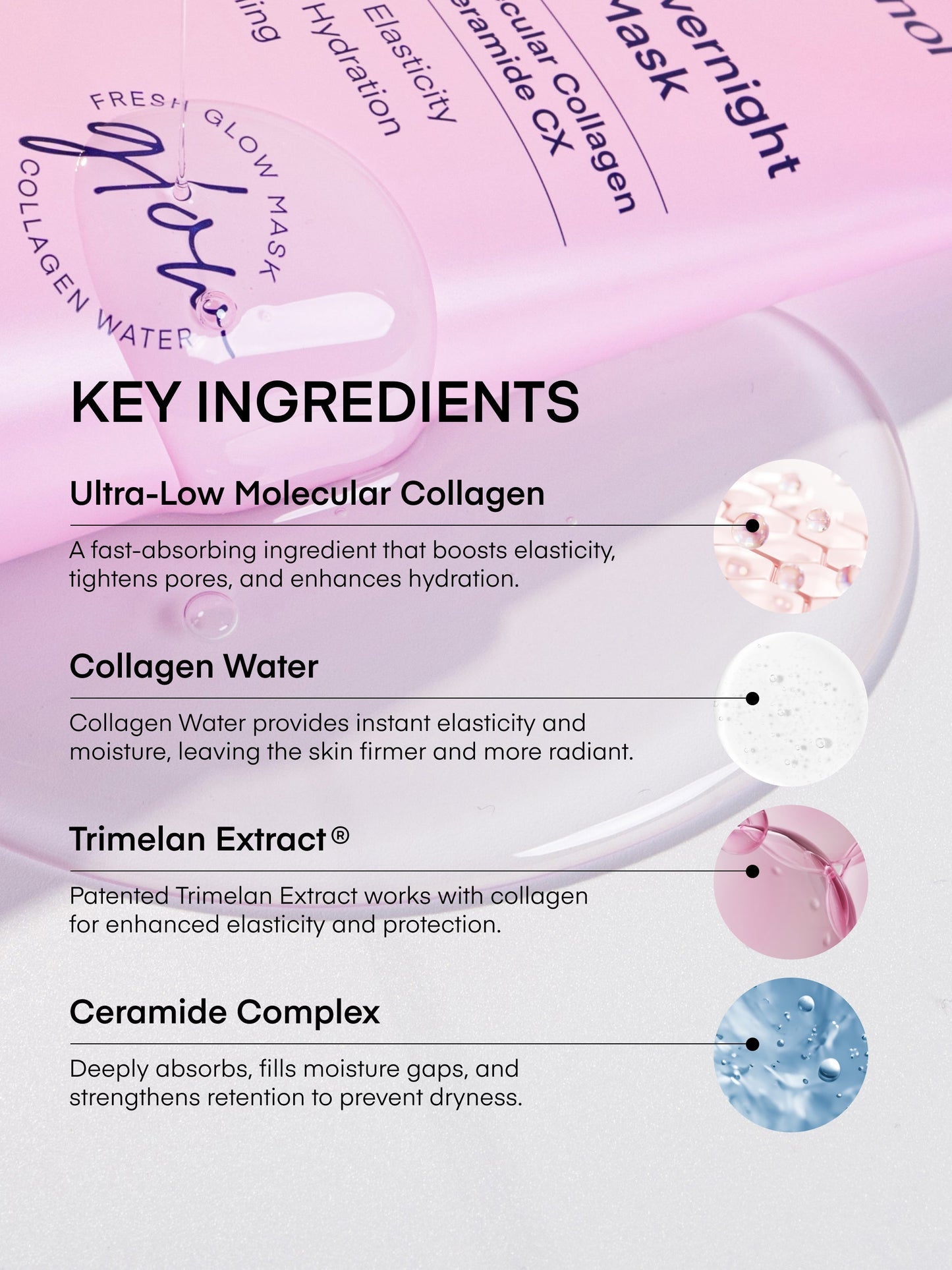 Terez & Honor Korean Collagen Mask Set - 3-Piece Bundle with 4ea Bio-Collagen Face Masks, 100 ml Night Wrapping Peel-Off Mask & 60 pcs Eye Patches for Deep Hydrating, Firming & Glass Like Glow