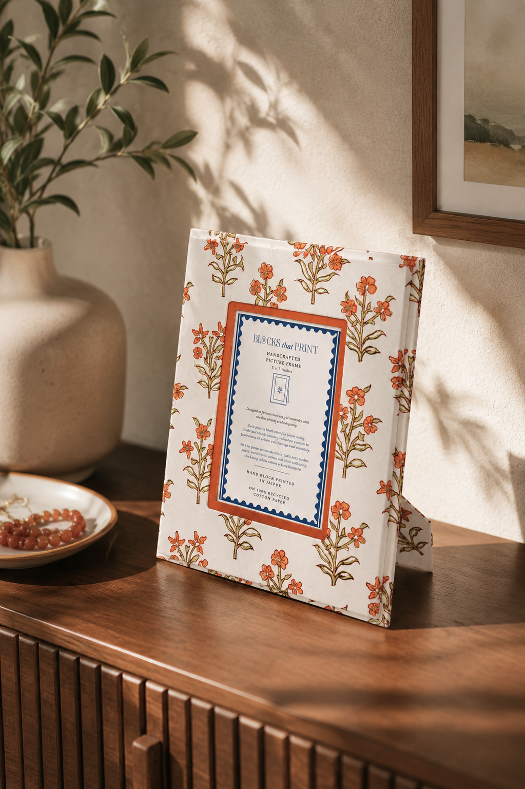 Large Block Print Photo Frame (5 x 7) - Leela Apricot