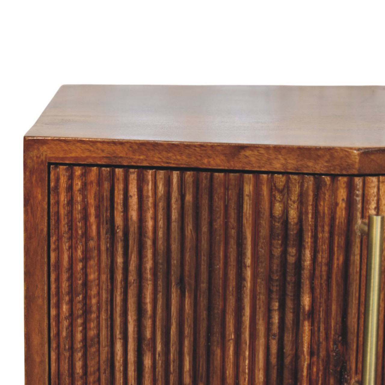 Solid Wood Harper Ribbed Chestnut Bedside 2 Drawers Brown