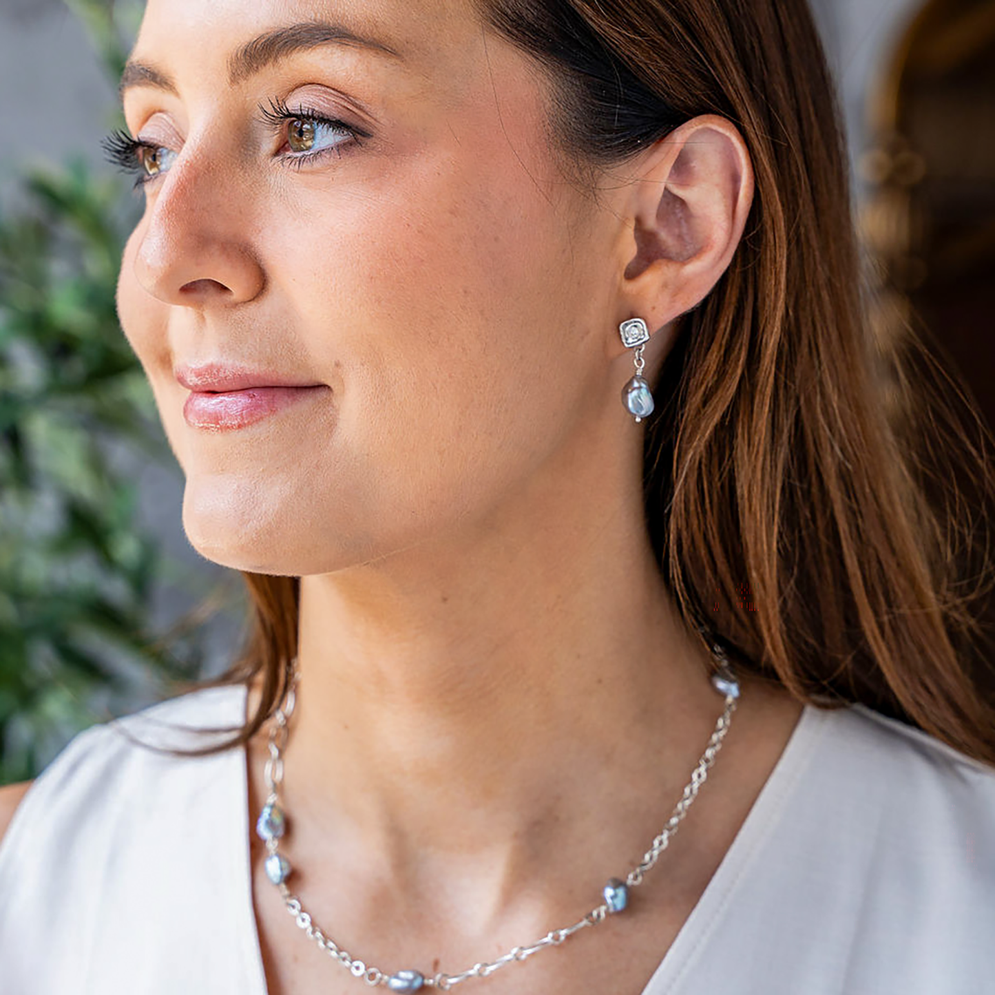 Gray Keshi Pearl Drop Earrings